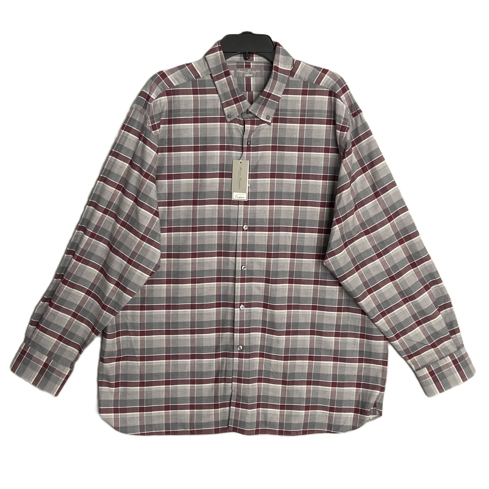 Daniel Cremieux Shirt Men's XXL Supima Cotton Cashmere Blend Gray/Wine Check