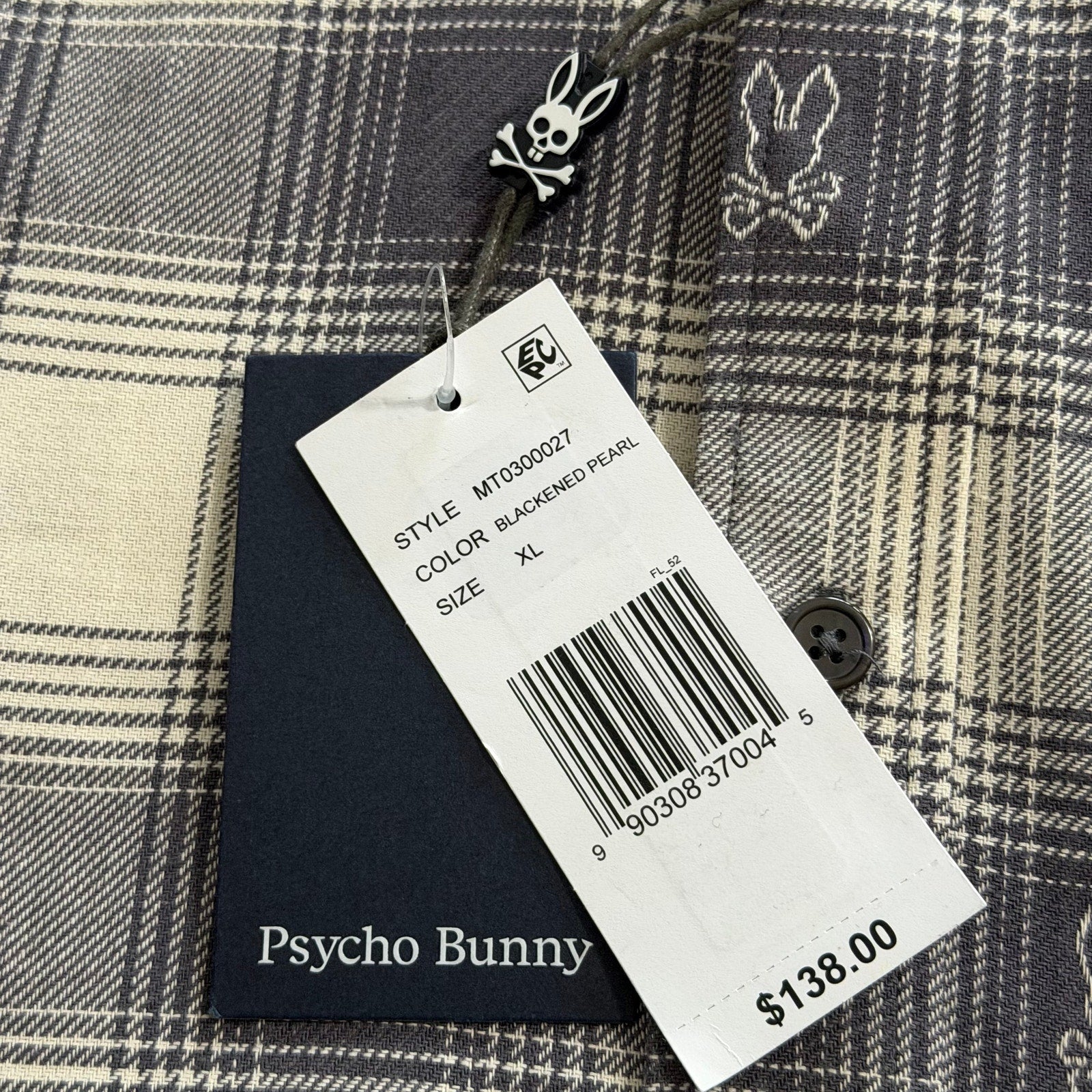 Psycho Bunny Flannel Shirt Men's XL Kurt Plaid Long Sleeve Blackened Pearl
