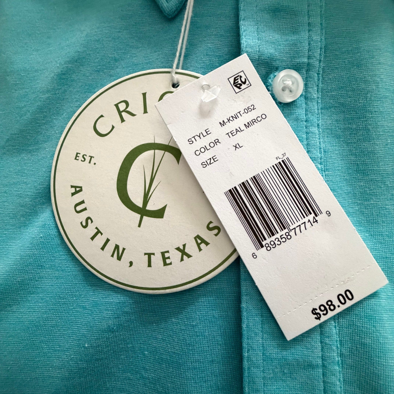 Criquet Men's XL Pocket Polo Shirt Pima Cotton Stretch Teal Mirco