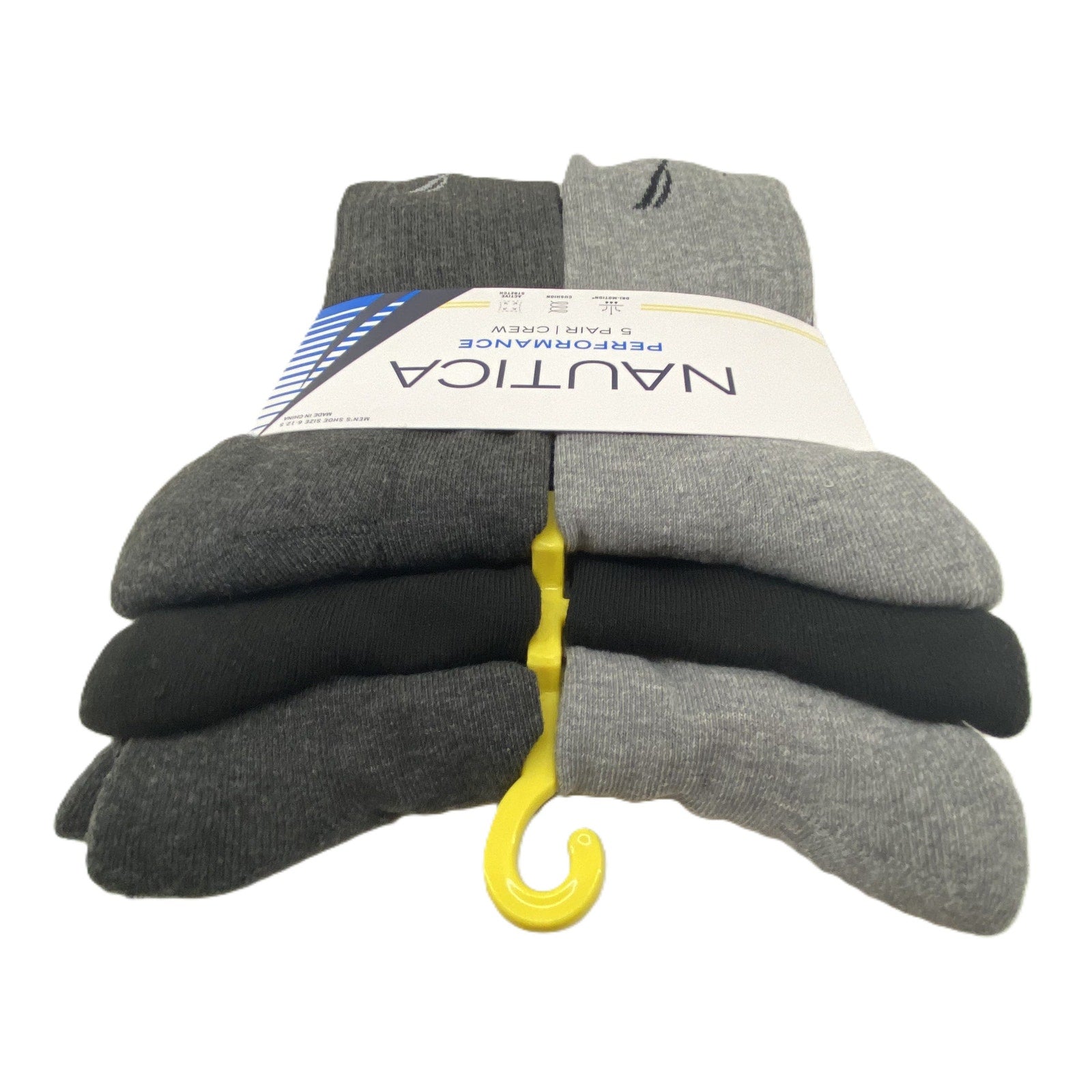 Nautica Performance Crew Socks 5-Pack Men's Shoe Size 6-12.5 Gray Black