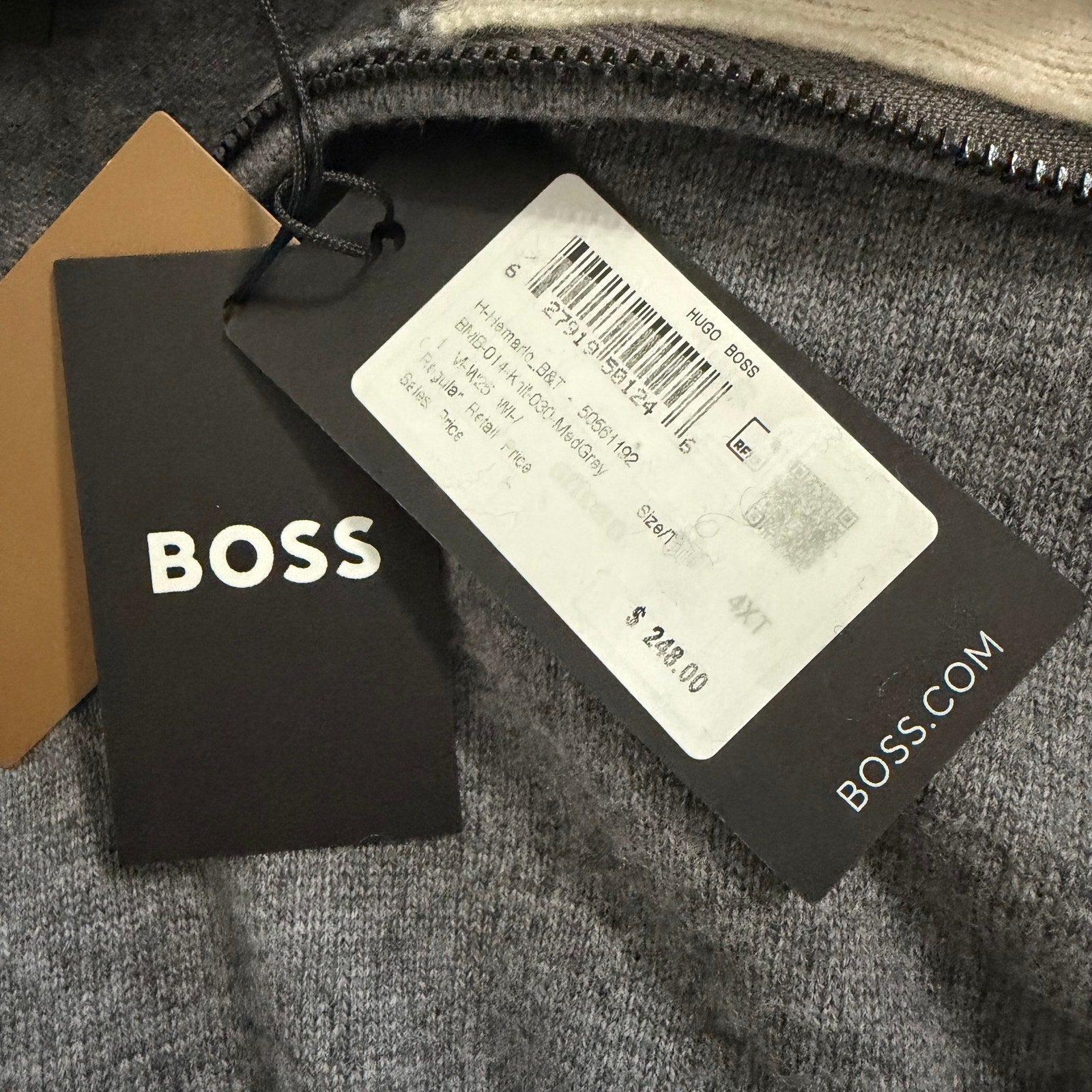 Boss H-Hemario Quarter Zip Sweater Men's 4XT Big & Tall Wool Cashmere Gray