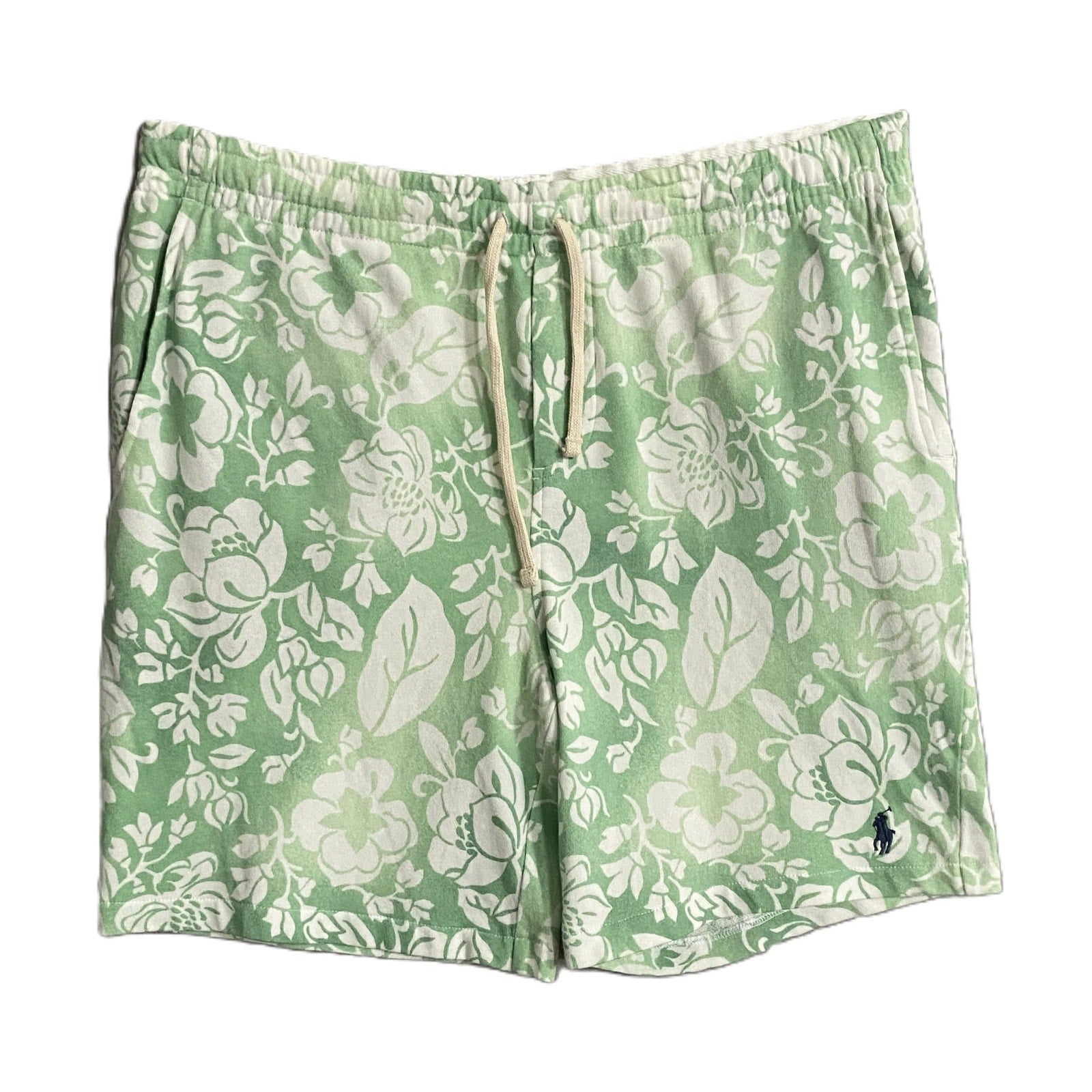 Polo Ralph Lauren Shorts Men's Large Fleece Shorts Drawstring Green White