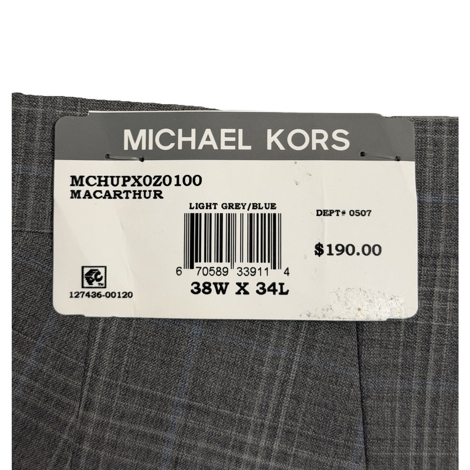Michael Kors Suit Pants Men's 38"x34" Modern Fit Wool Blend Light Grey/Blue Check