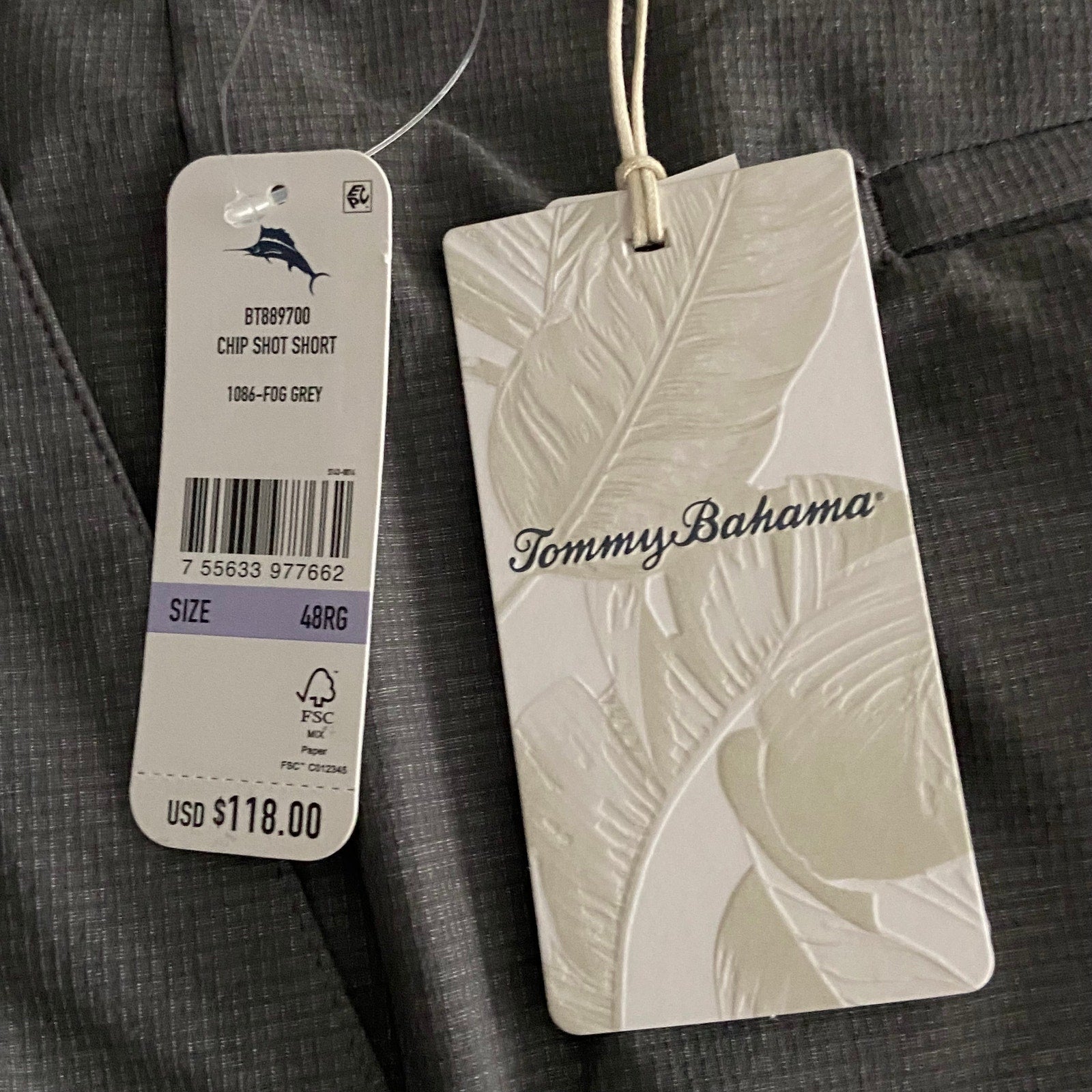 Tommy Bahama Short Men's 48RGx10 "Chip Shot Short" Fog Grey 5-Pocket Stretch