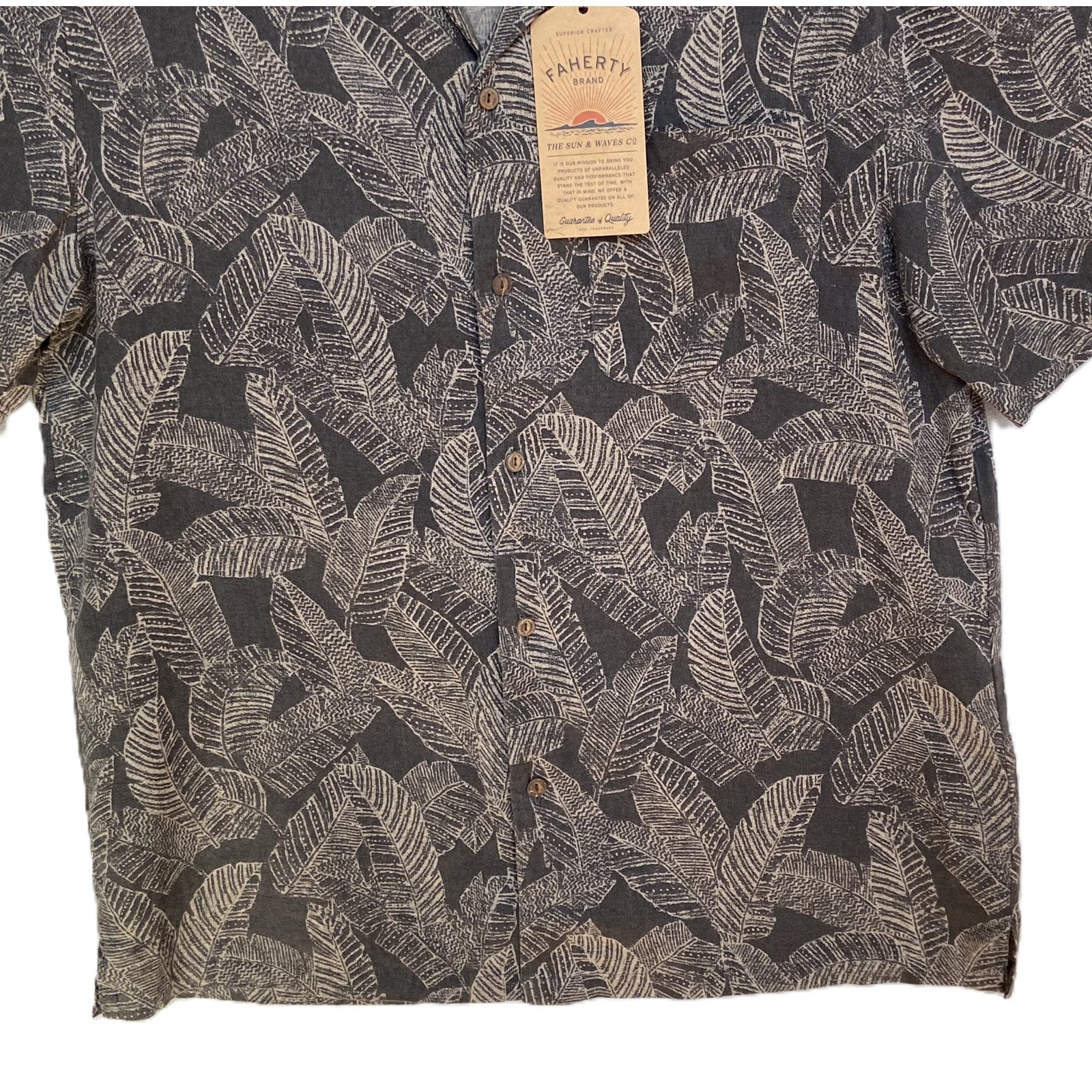 Faherty Camp Shirt Men's Large "The Breeze" Short Sleeve Graphite Rainforest