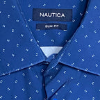 Nautica Dress Shirt Men's XL 17-17.5 34/35 Performance Slim Fit Blue Geo
