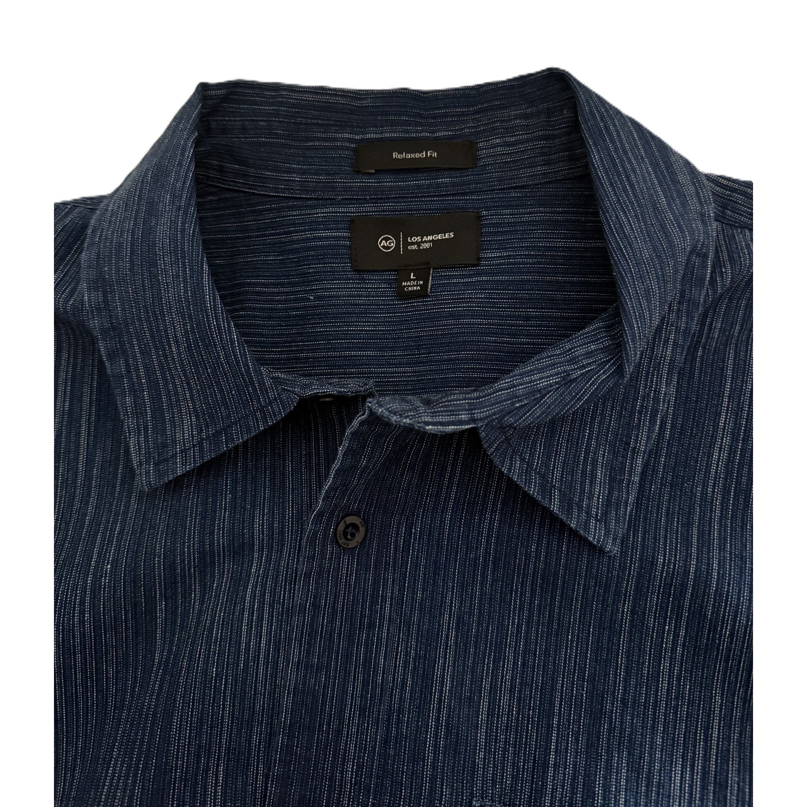 AG Los Angeles Shirt Men's Large Relaxed Fit Wesley Short Slv Button-Up Blue
