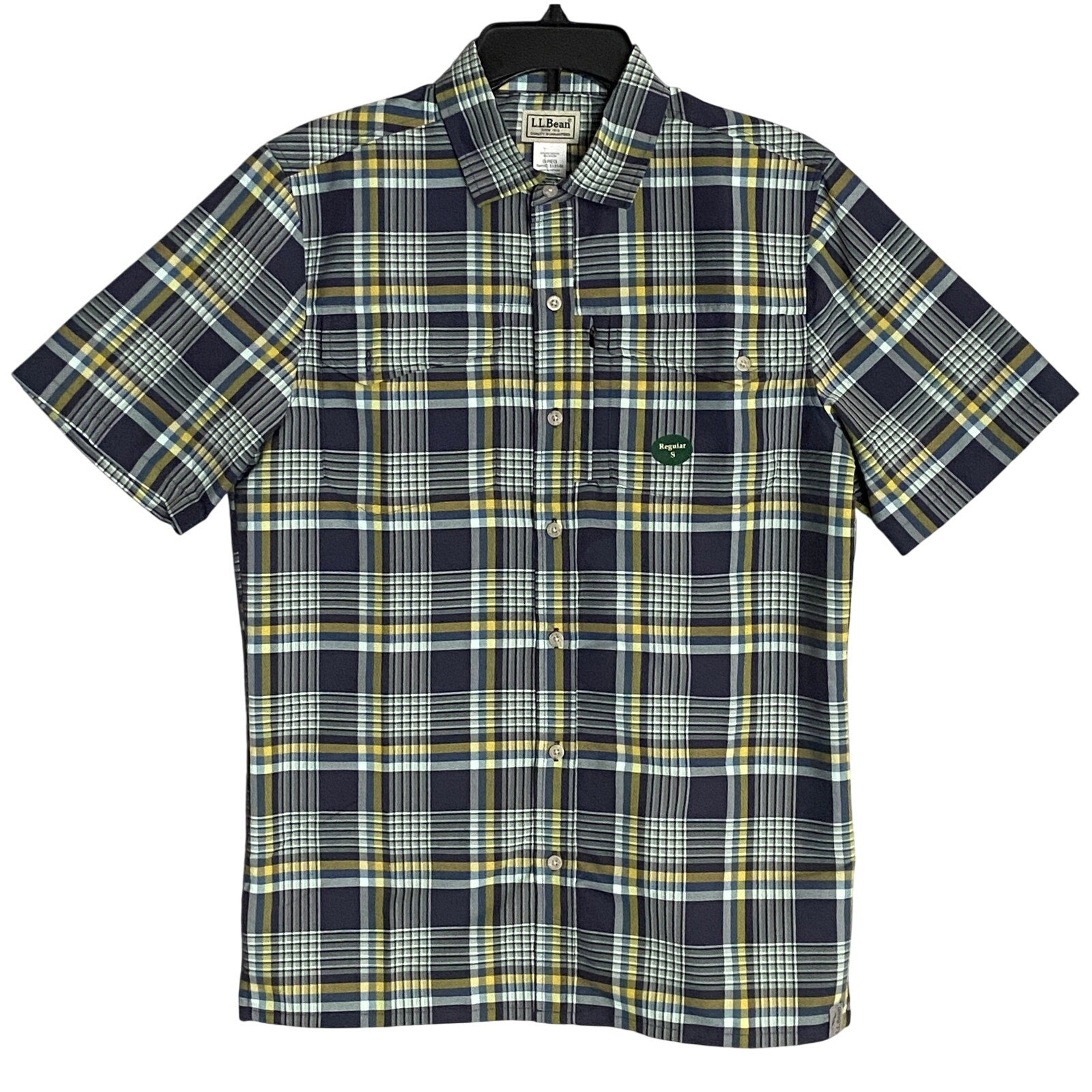 L.L. Bean Casual Shirt Men's Small SunSmart Cool Weave Navy Night Plaid