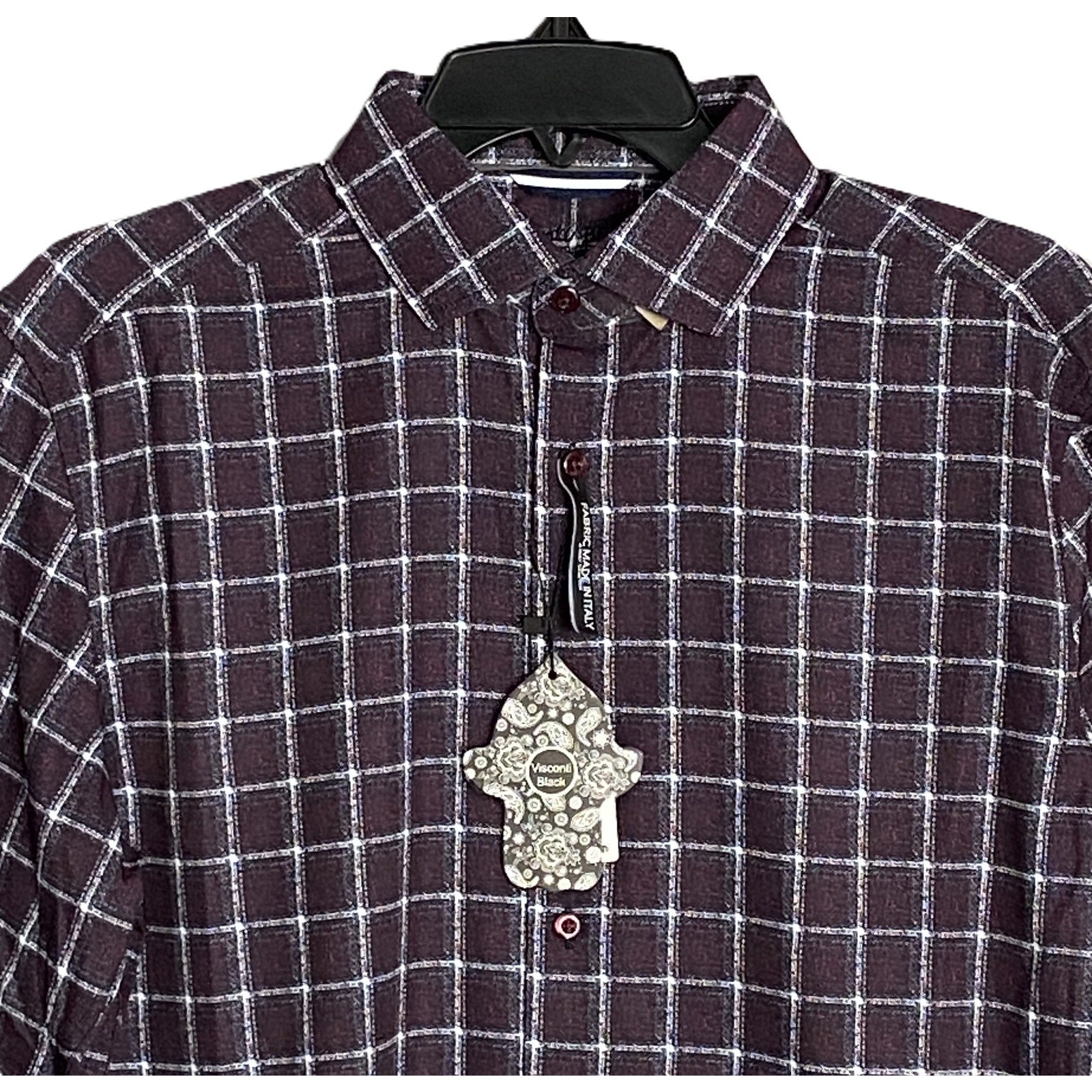 Visconti Black Casual Shirt Men's Small Italian Fabric Stretch Burgundy
