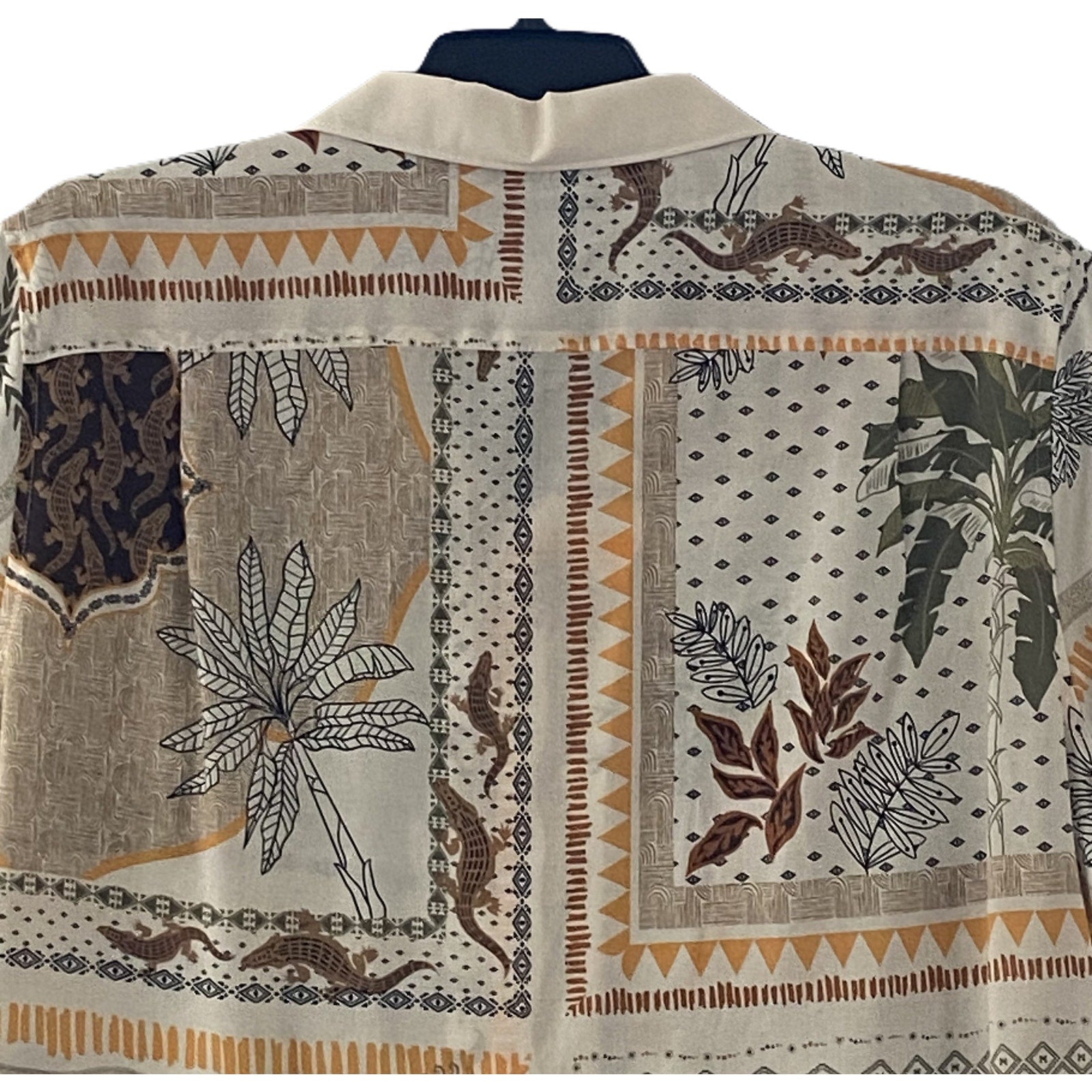 Murano Camp Shirt Men's XLT Big & Tall Bandana Print Linen Blend Egg Shell