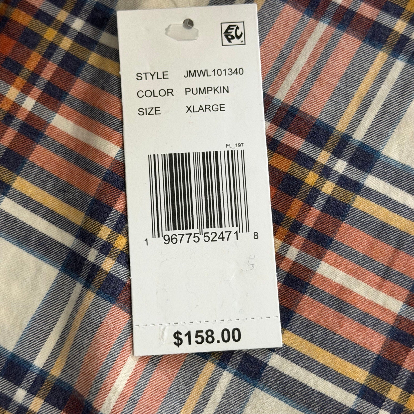 Johnnie-O Knick Performance Men's XL Flannel Button-Down Shirt Pumpkin