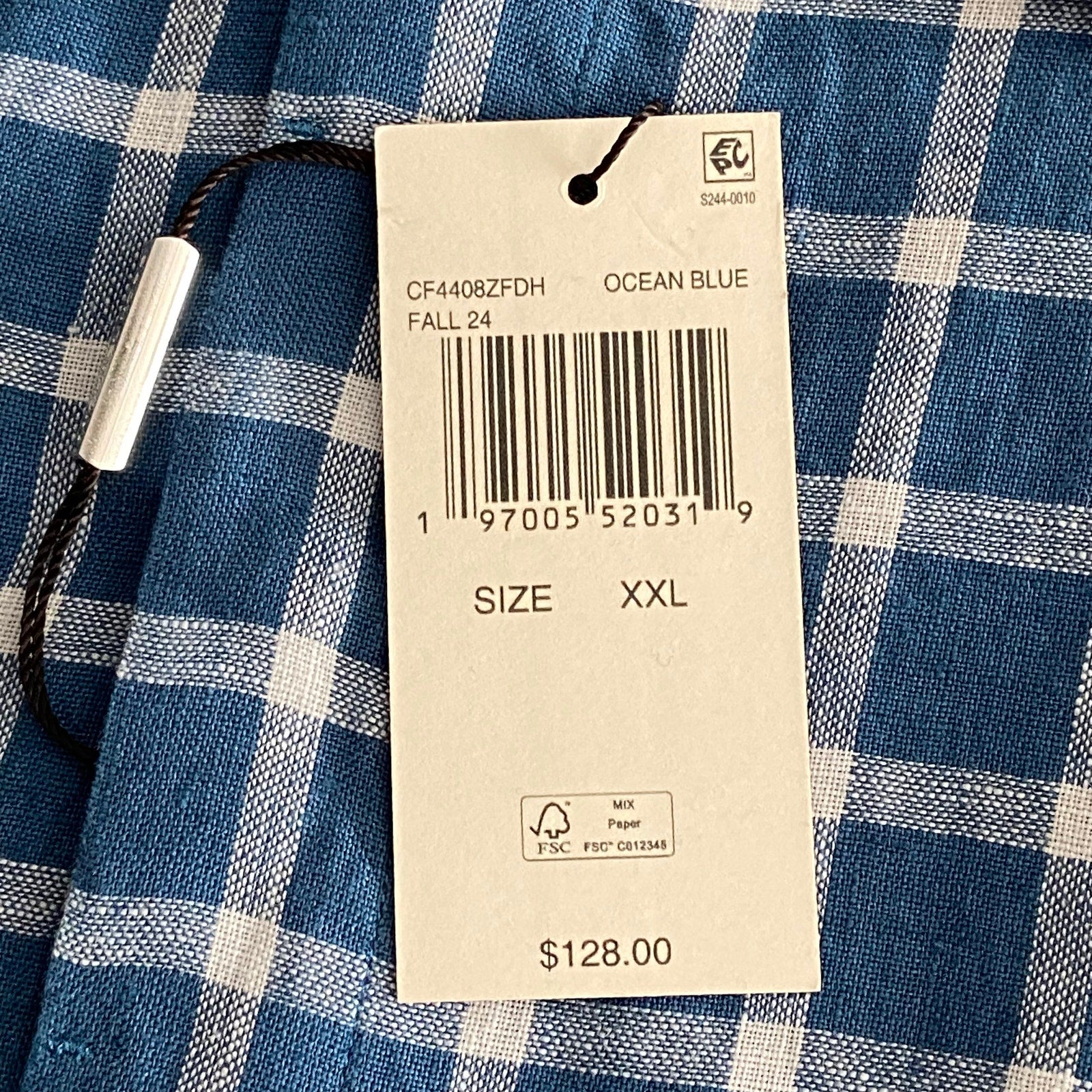 Michael Kors Linen Shirt Men's XXL Classic Fit Blue Check Long Sleeve