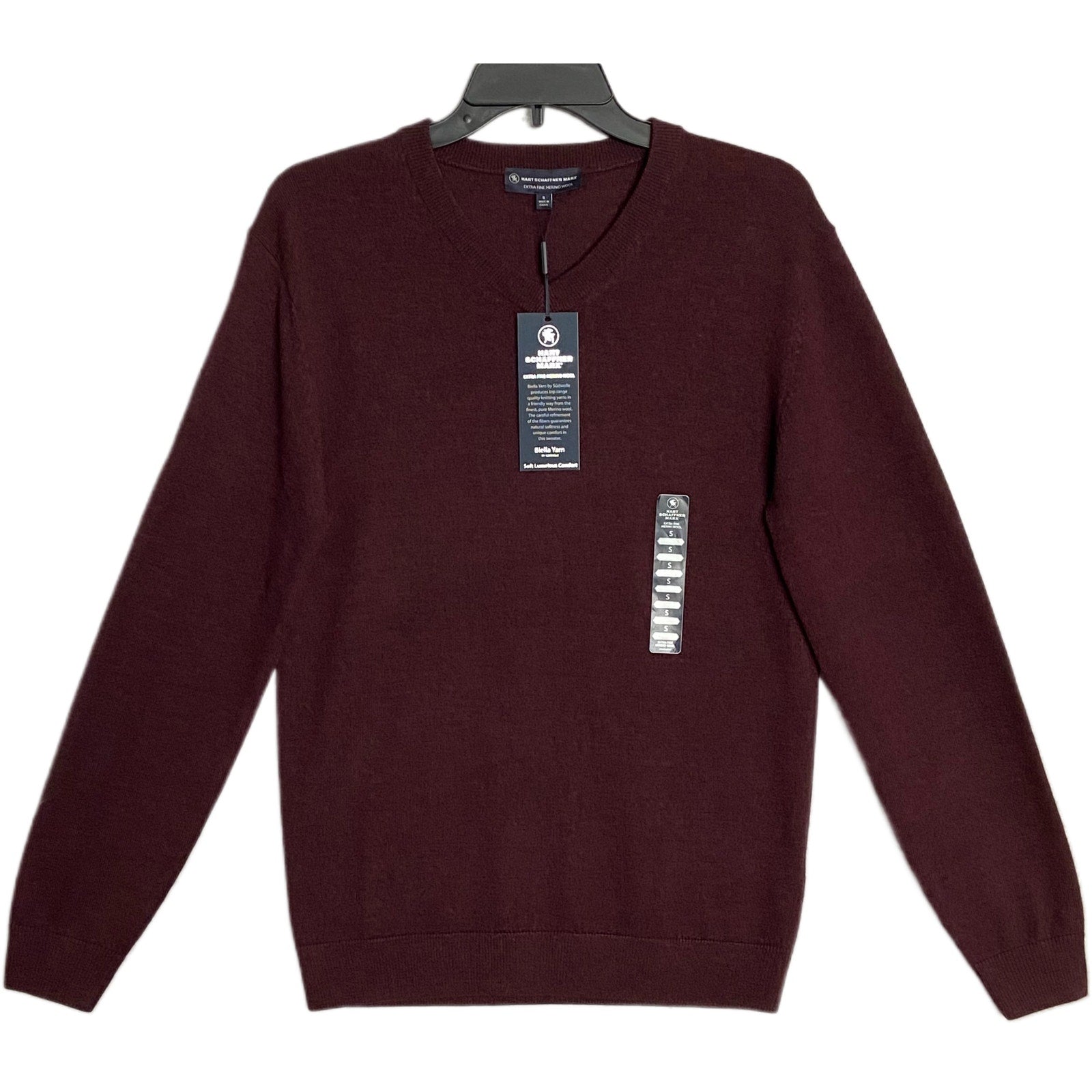 Hart Schaffner Marx Sweater Men's Small V-Neck Merino Wool Wine Heather