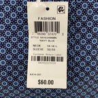 Alfani Dress Shirt Men's 14-14.5 32/33 Alfatech Slim Fit Blue Geo Print