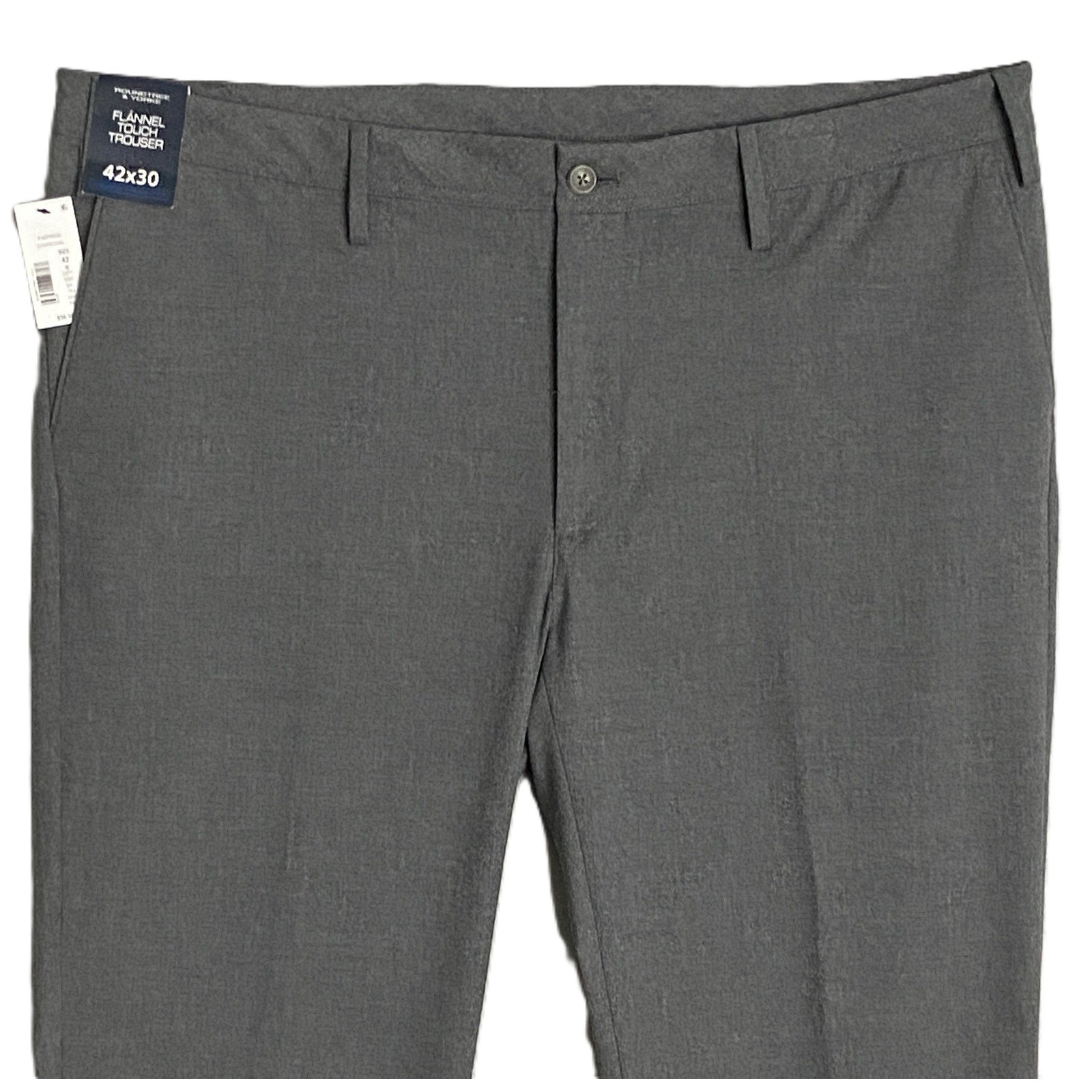Roundtree & Yorke Men's 42x30 Flannel Touch Trouser Flat Front Charcoal
