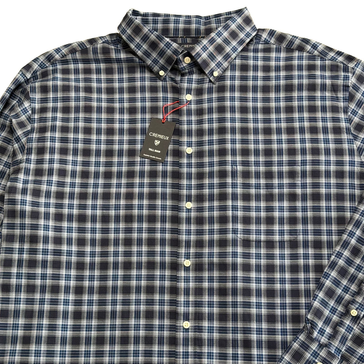 Daniel Cremieux Dress Shirt Men's 4XB Big & Tall Button-Down Stretch Dark Navy Plaid