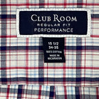 Club Room Dress Shirt Men's 15.5 34/35 Long Sleeve Cotton Plaid White Red Gray