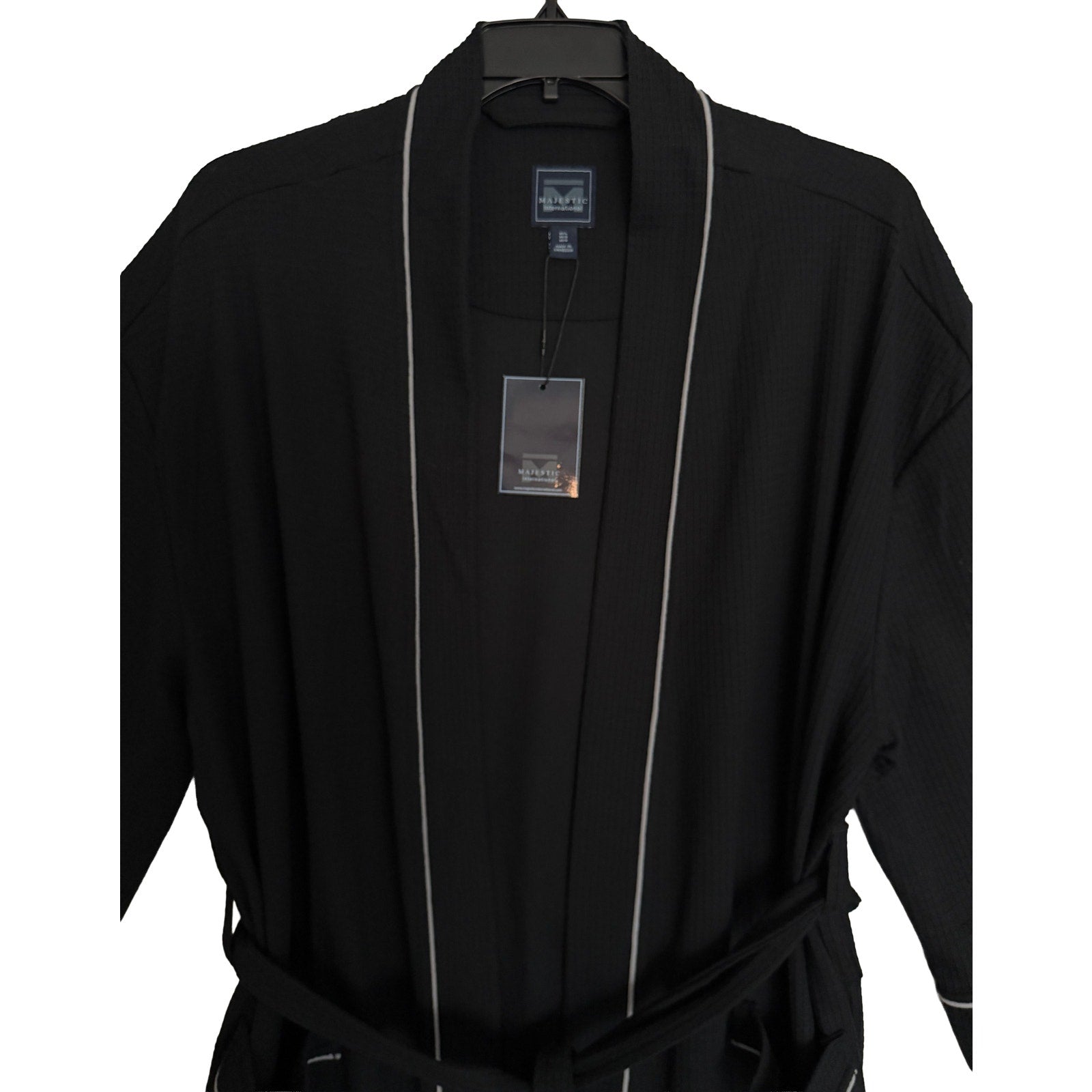 Majestic International Robe Men's Medium/Large Kimono Robe Knit Waffle Black