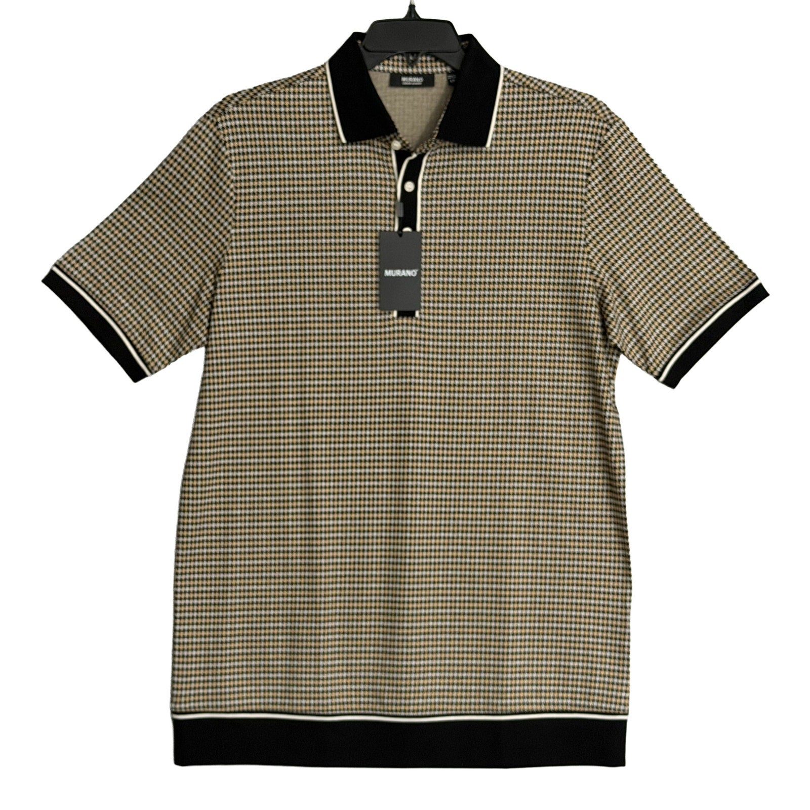Murano Polo Shirt Men's LT Big & Tall Short Sleeve Brown Black Houndstooth