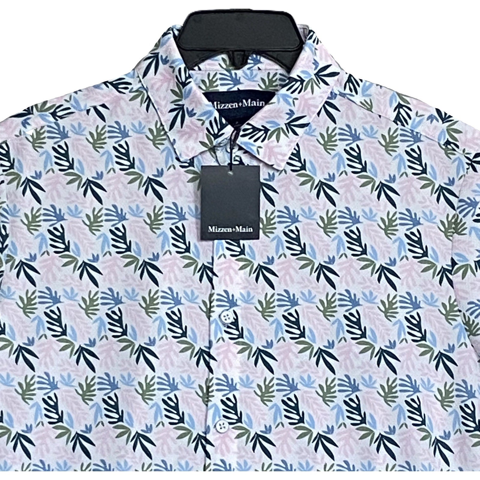 Mizzen+Main Shirt Men's Small Trim Fit No Tuck Short Sleeve White Floral