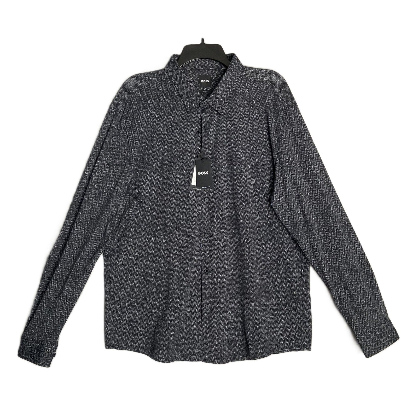 Boss Performance Shirt Men's XXL Slim Fit Long Slv Black/White Herringbone