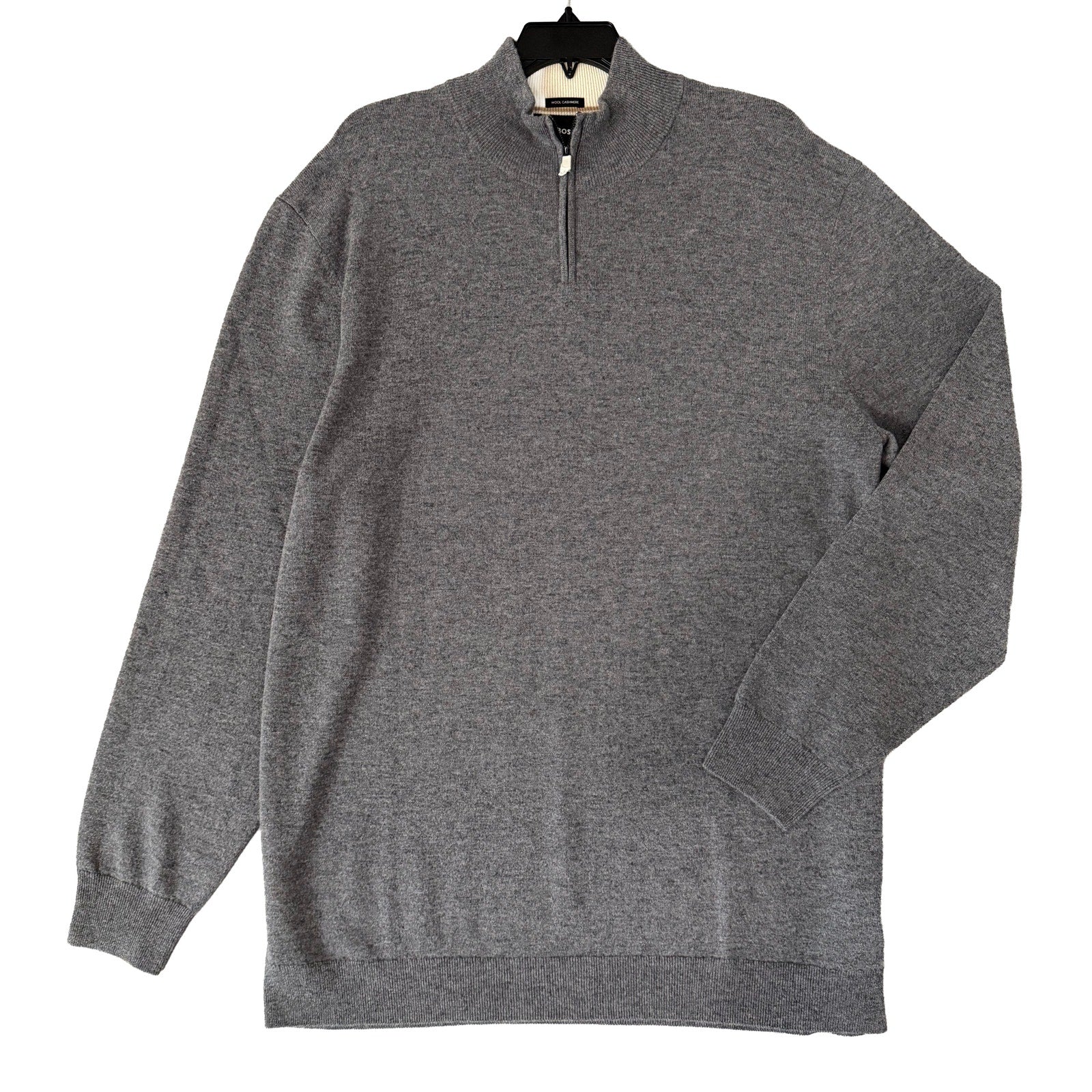Boss H-Hemario Quarter Zip Sweater Men's 3XT Big & Tall Wool Cashmere Gray