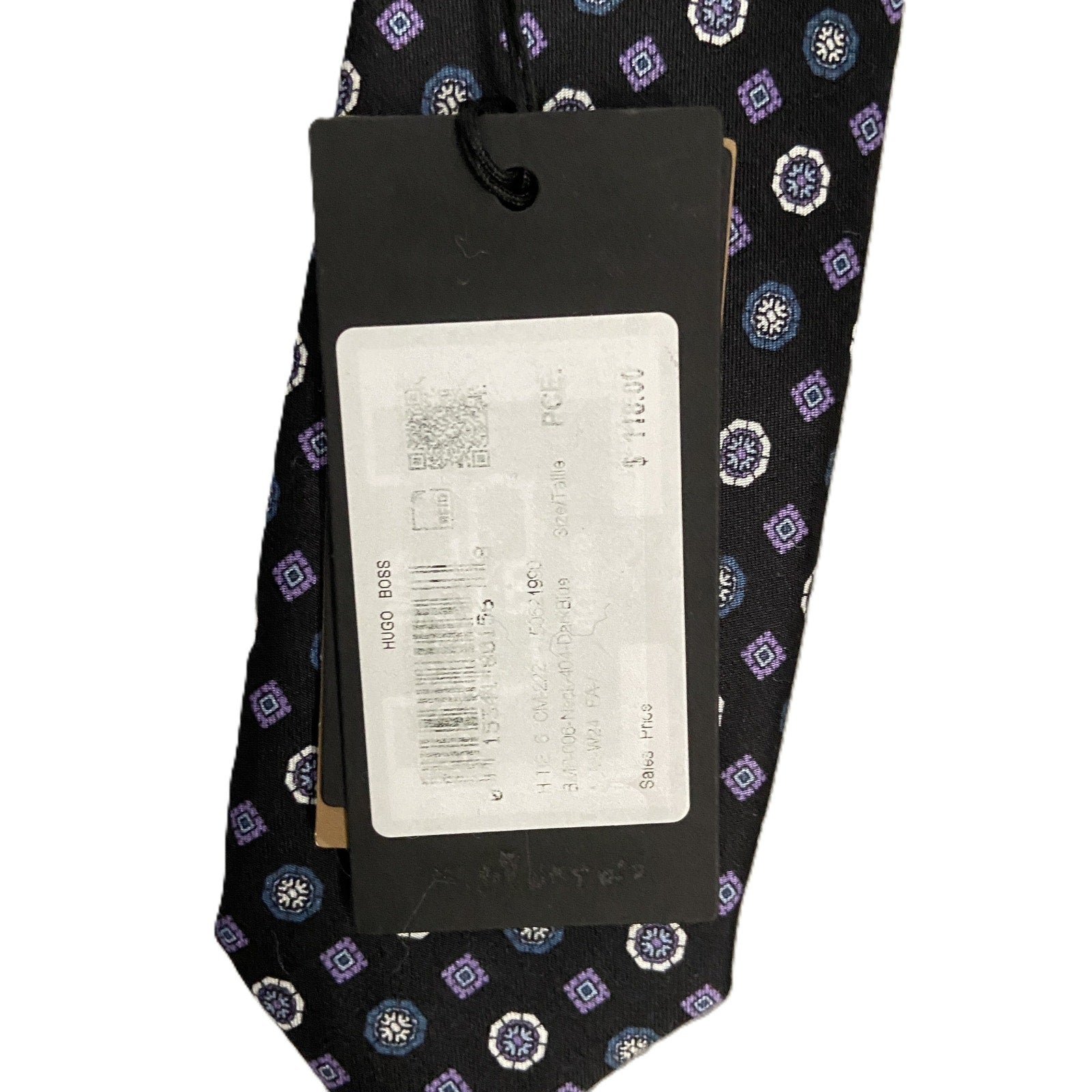 Boss Men's Slim 2.36" Tie 100% Silk Dark Blue Floral Print Made in Italy