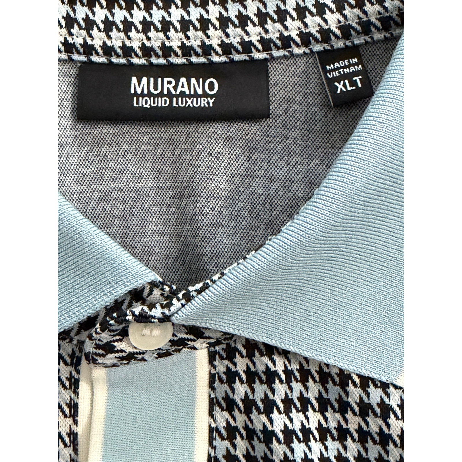 Murano Polo Shirt Men's XLT Big & Tall Short Sleeve Blue & Black Houndstooth