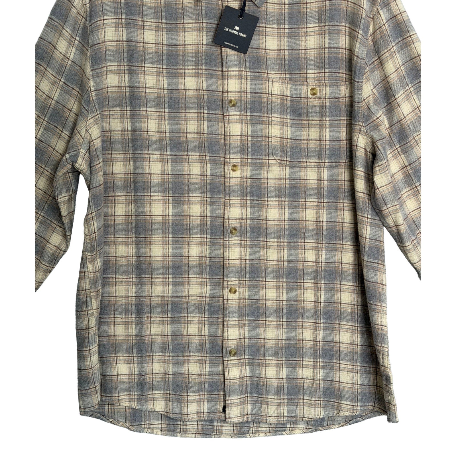 The Normal Brand Shirt Men's XL Hudson Double Brushed Flannel Cream Plaid