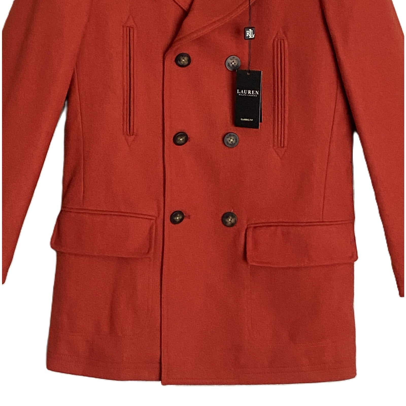 Lauren Ralph Lauren Men's 36S Classic Fit Double-Breasted Overcoat Orange