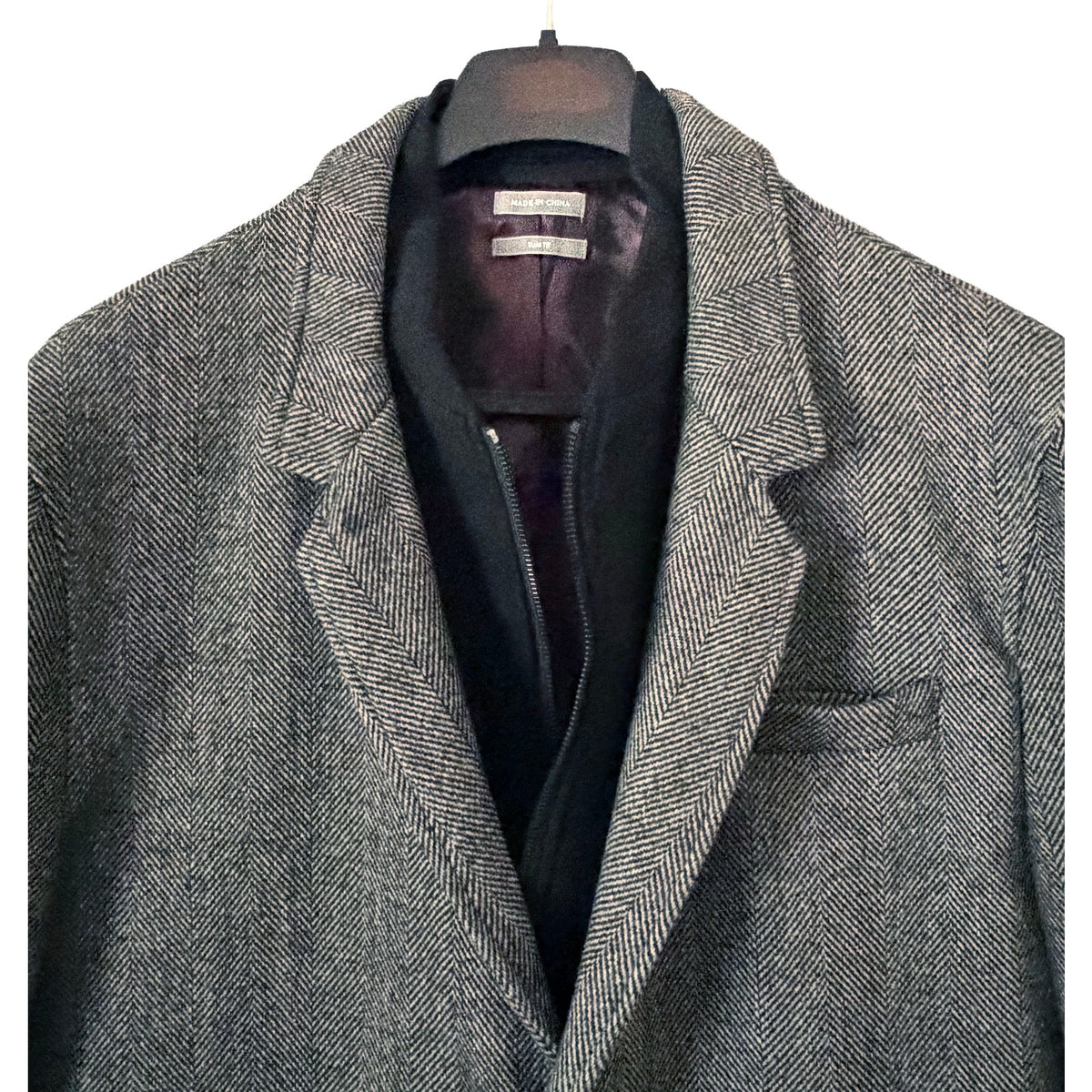 Michael Kors Overcoat Men's 46R Pike Slim Fit Coat Wool Black White Herringbone