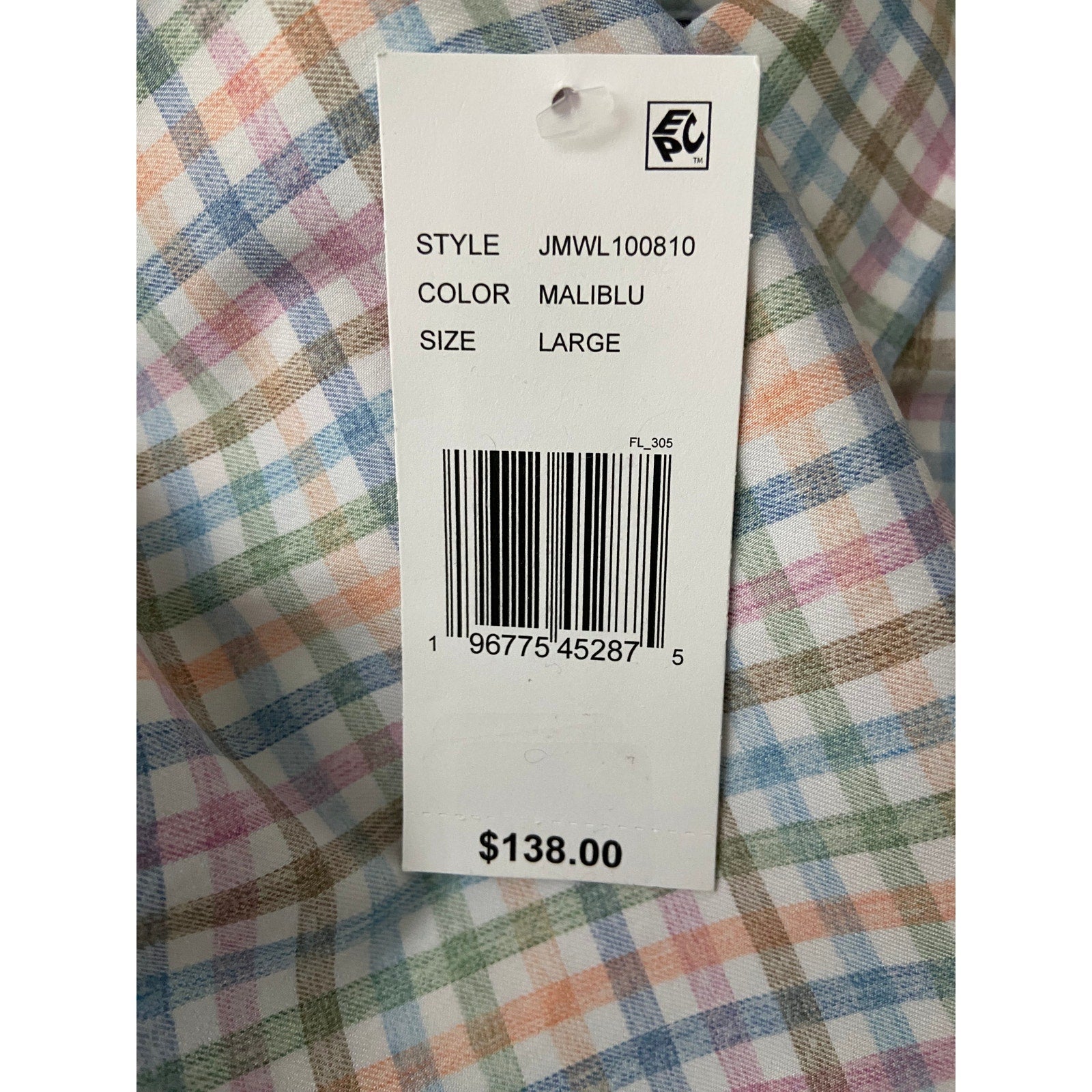 Johnnie-O Performance Shirt Men's Large Button-Down Stretch Multicolor Check