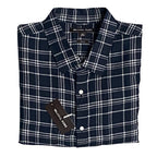 Michael Kors Men's XXL Slim Fit Short Sleeve Shirt Linen Dark Blue Check