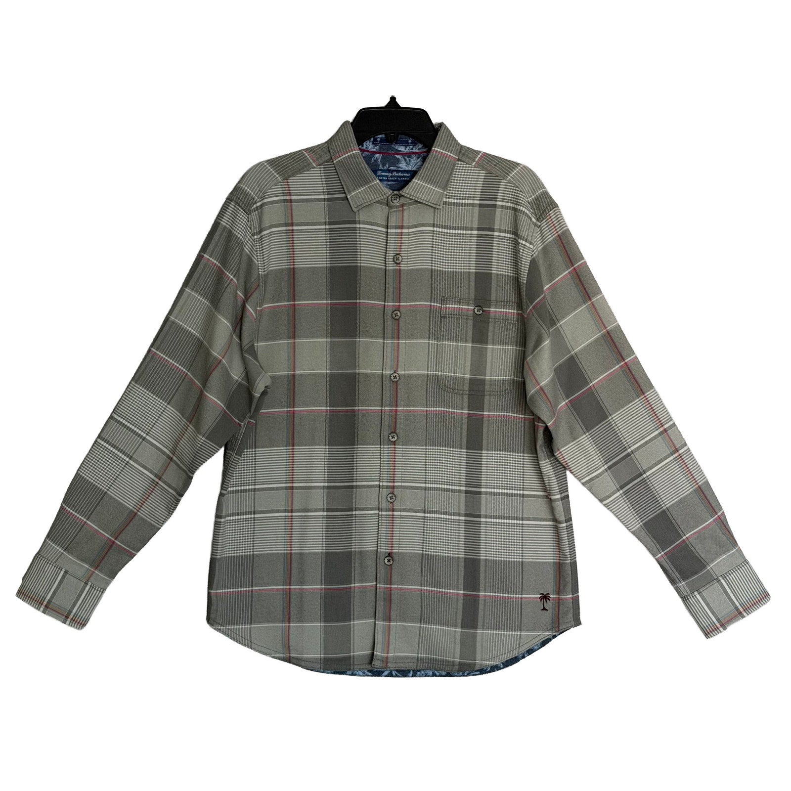 Tommy Bahama Shirt Men's Medium Canyon Beach Flannel Smoke Grey Plaid