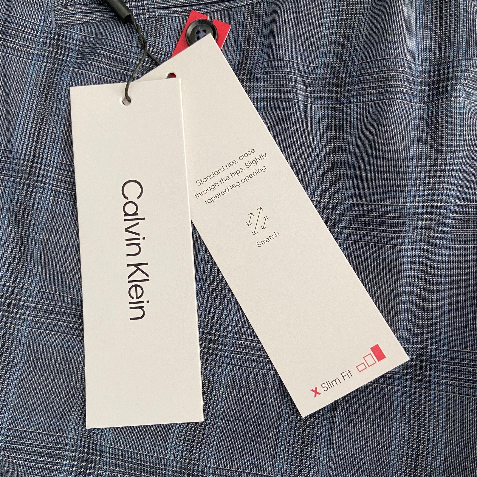 Calvin Klein Suit Pant Men's 30"x30" Slim Fit Stretch Grey & Blue Plaid