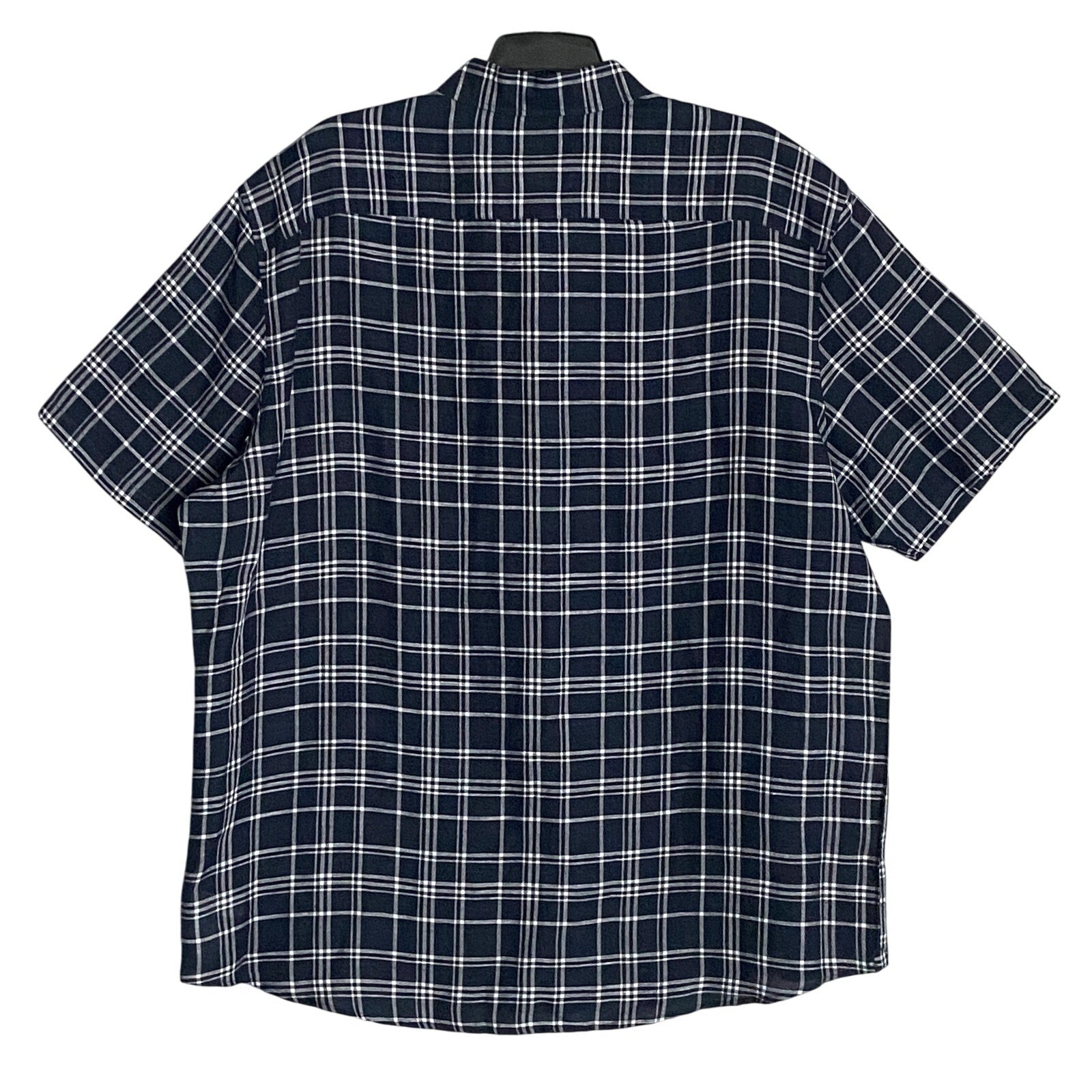 Michael Kors Men's XXL Slim Fit Short Sleeve Shirt Linen Dark Blue Check