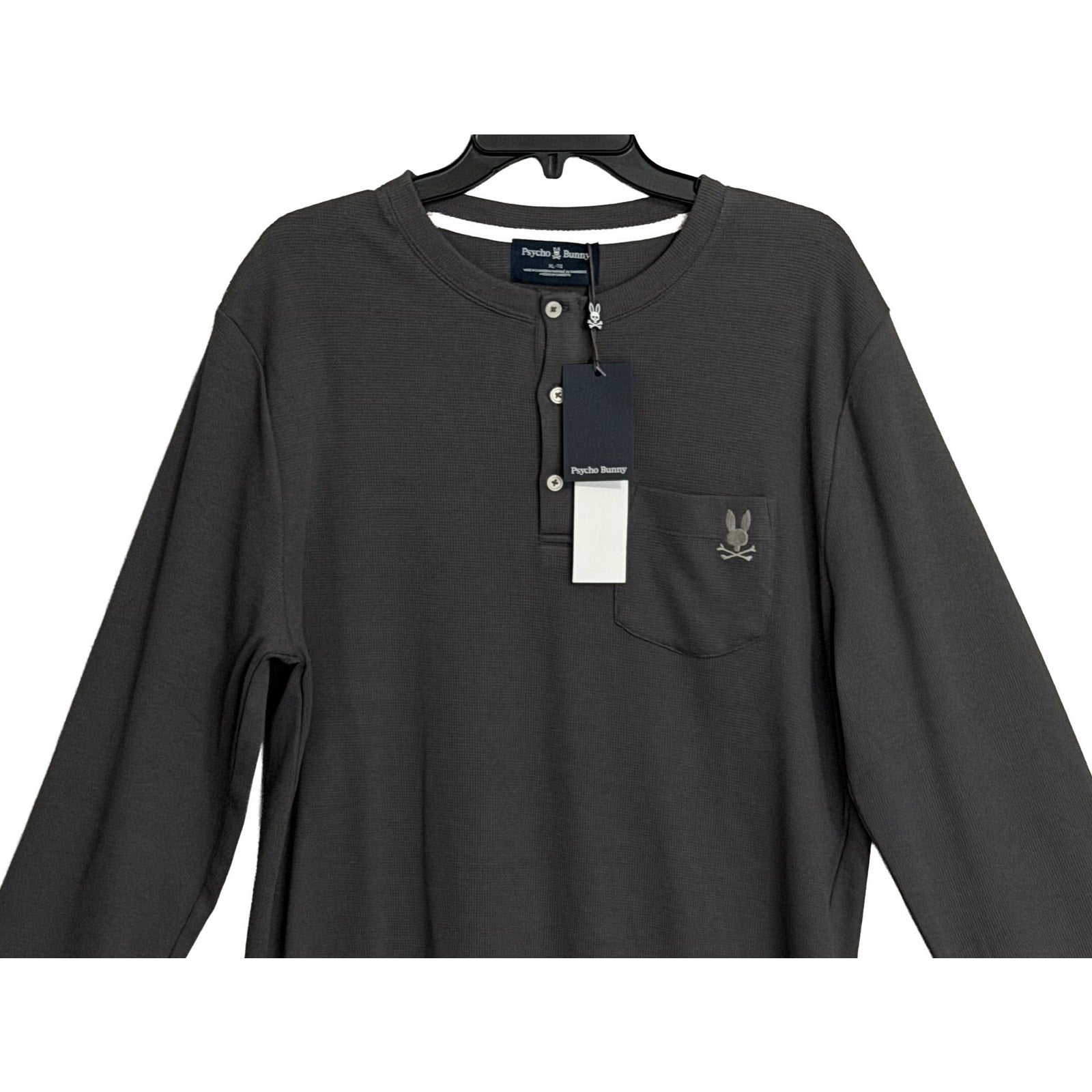 Psycho Bunny Henley T-Shirt Men's XL Long Sleeve Chest Pocket Dark Gray