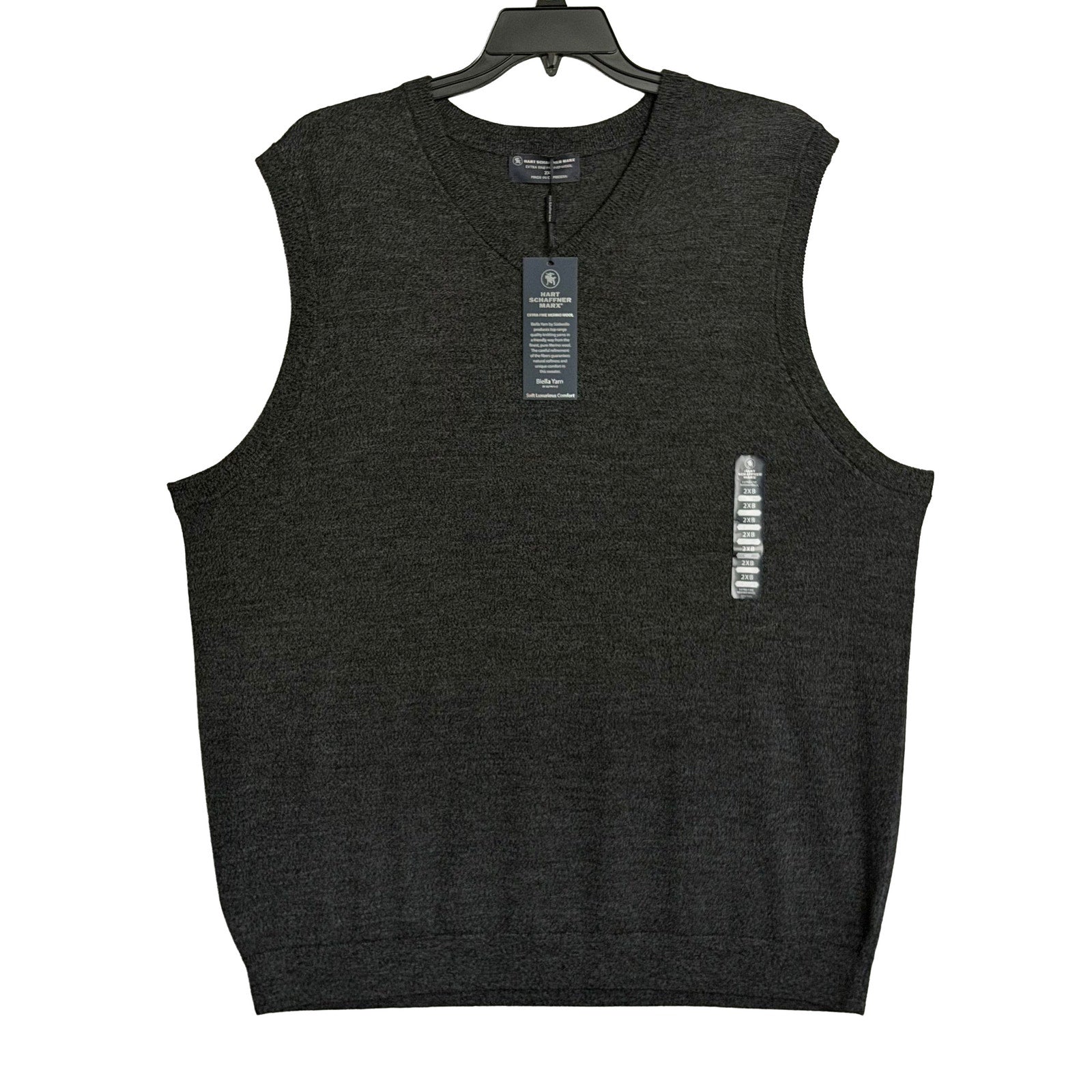 Hart Schaffner Marx Sweater Vest Men's 2XB Big & Tall Wool Charcoal Heather