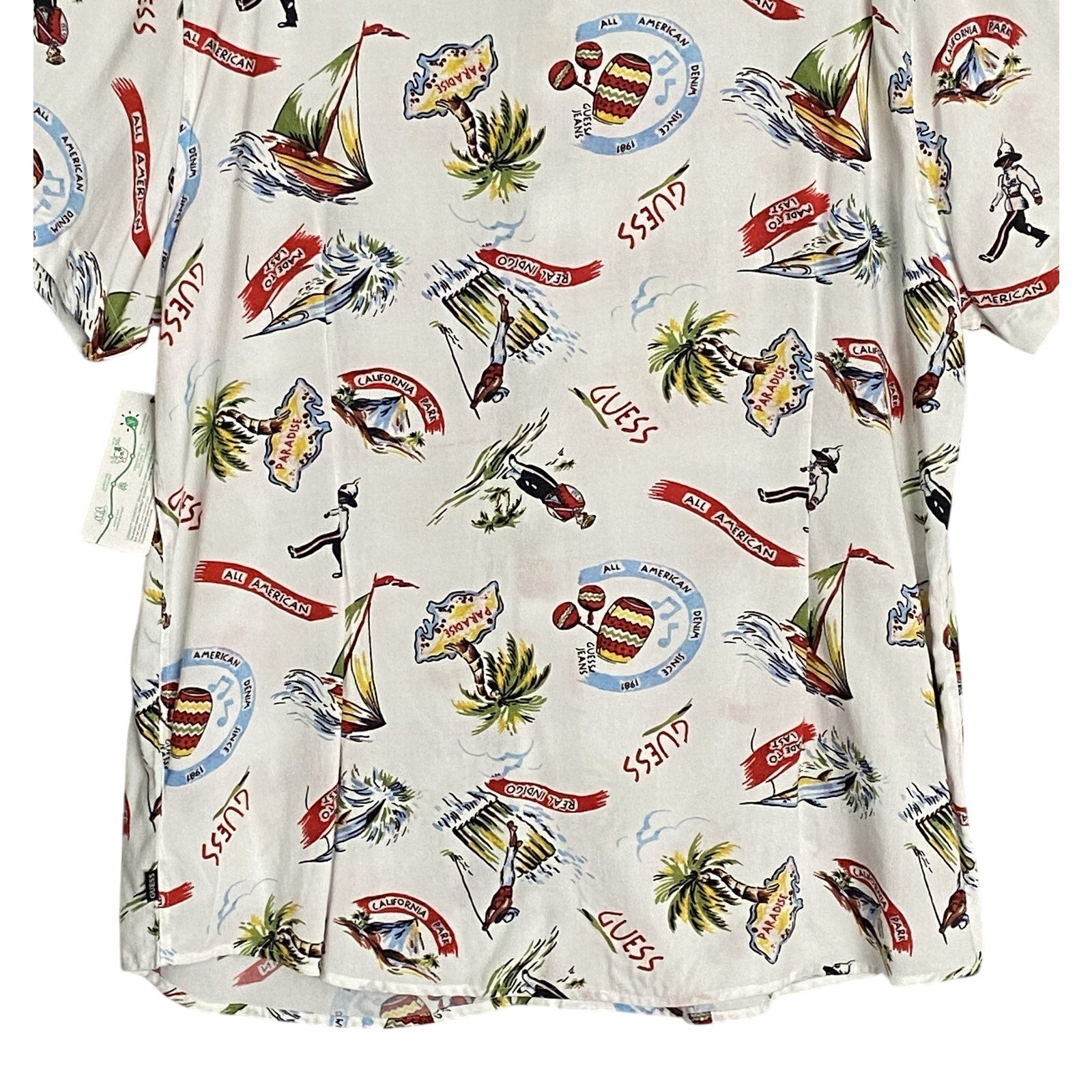Guess Shirt Men's XXL Short Sleeve Button-Up Shirt Slim Fit Novelty Print