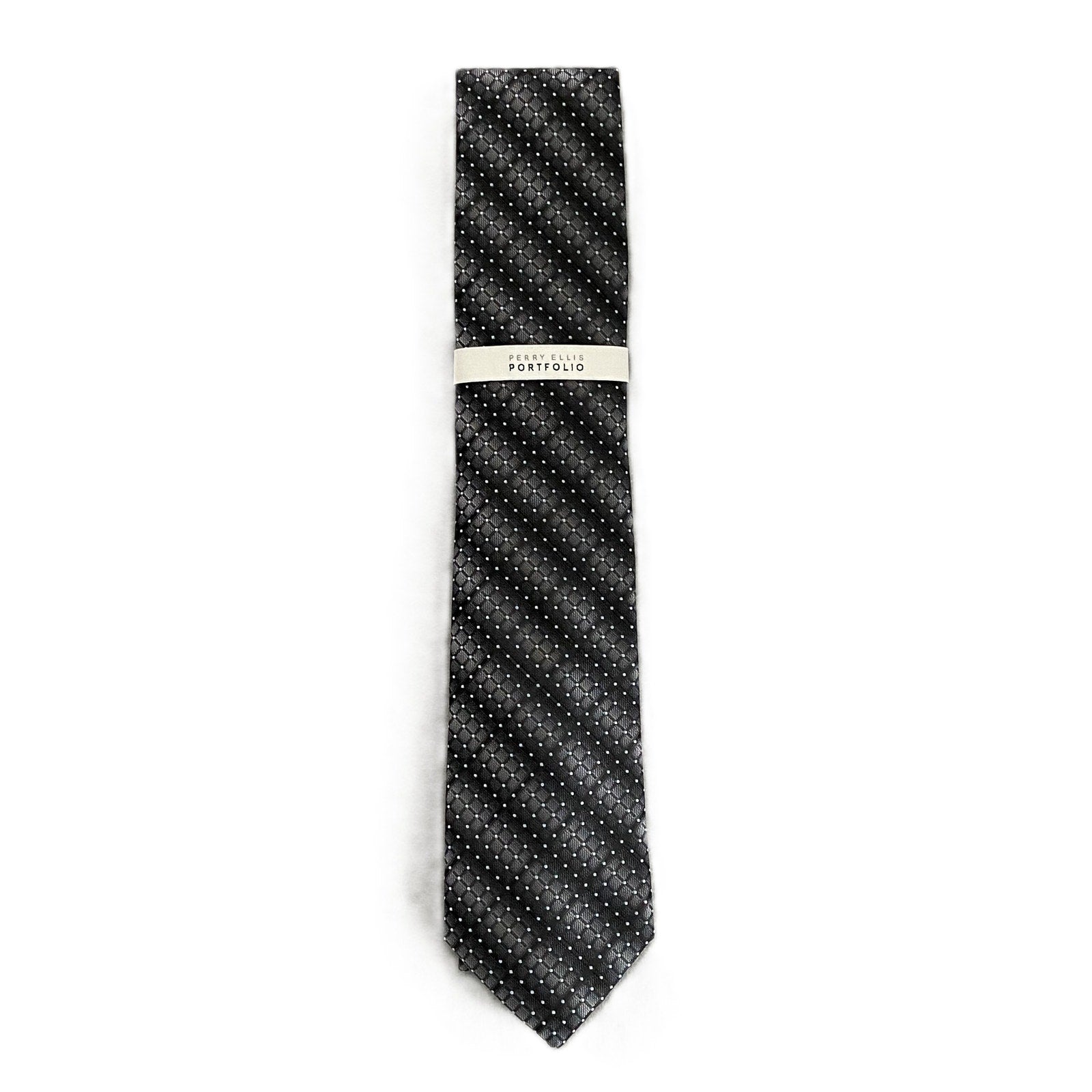 Perry Ellis Portfolio Necktie 3" Black & Gray Weaver Dot Standard Length