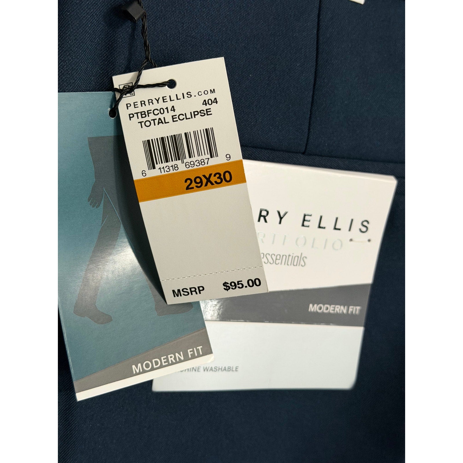 Perry Ellis Portfolio Pants Men's 29"x30" Dress Pants Modern Fit Dark Blue