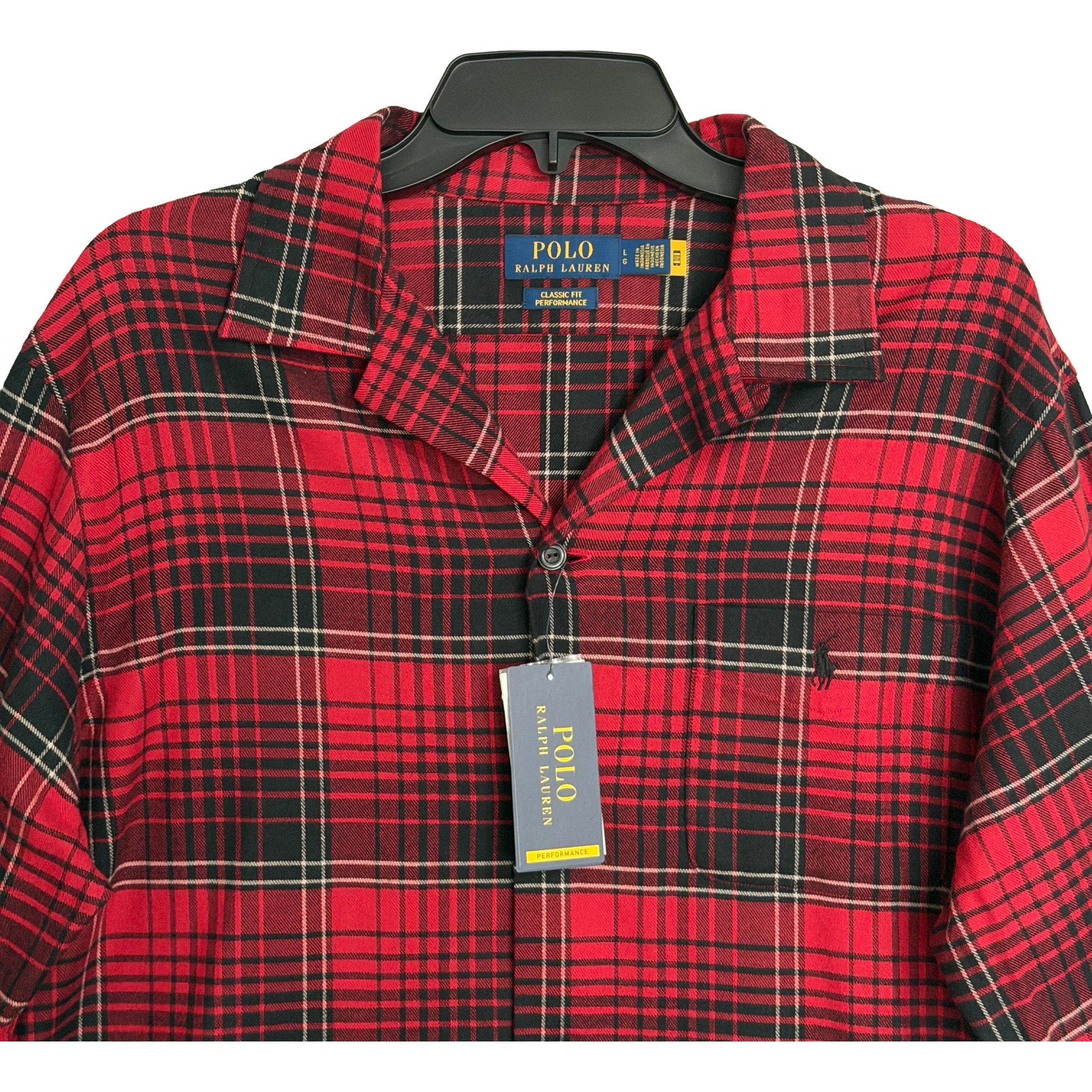 Polo Ralph Lauren Men's Large Performance Camp Shirt Classic Fit Red Black