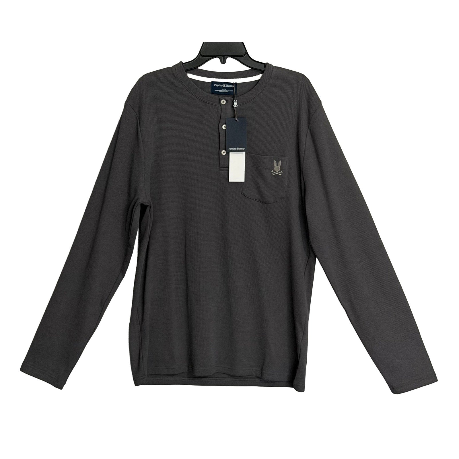Psycho Bunny Henley T-Shirt Men's XL Long Sleeve Chest Pocket Dark Gray