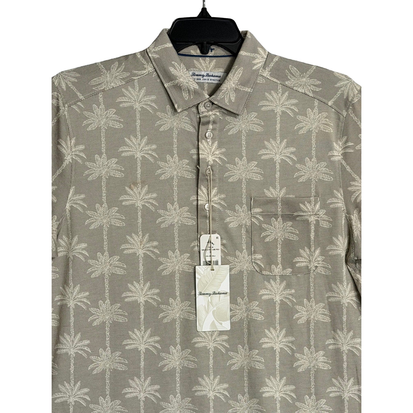 Tommy Bahama Polo Shirt Men's Medium "San Lucio Palm Lane Polo" Chinchilla