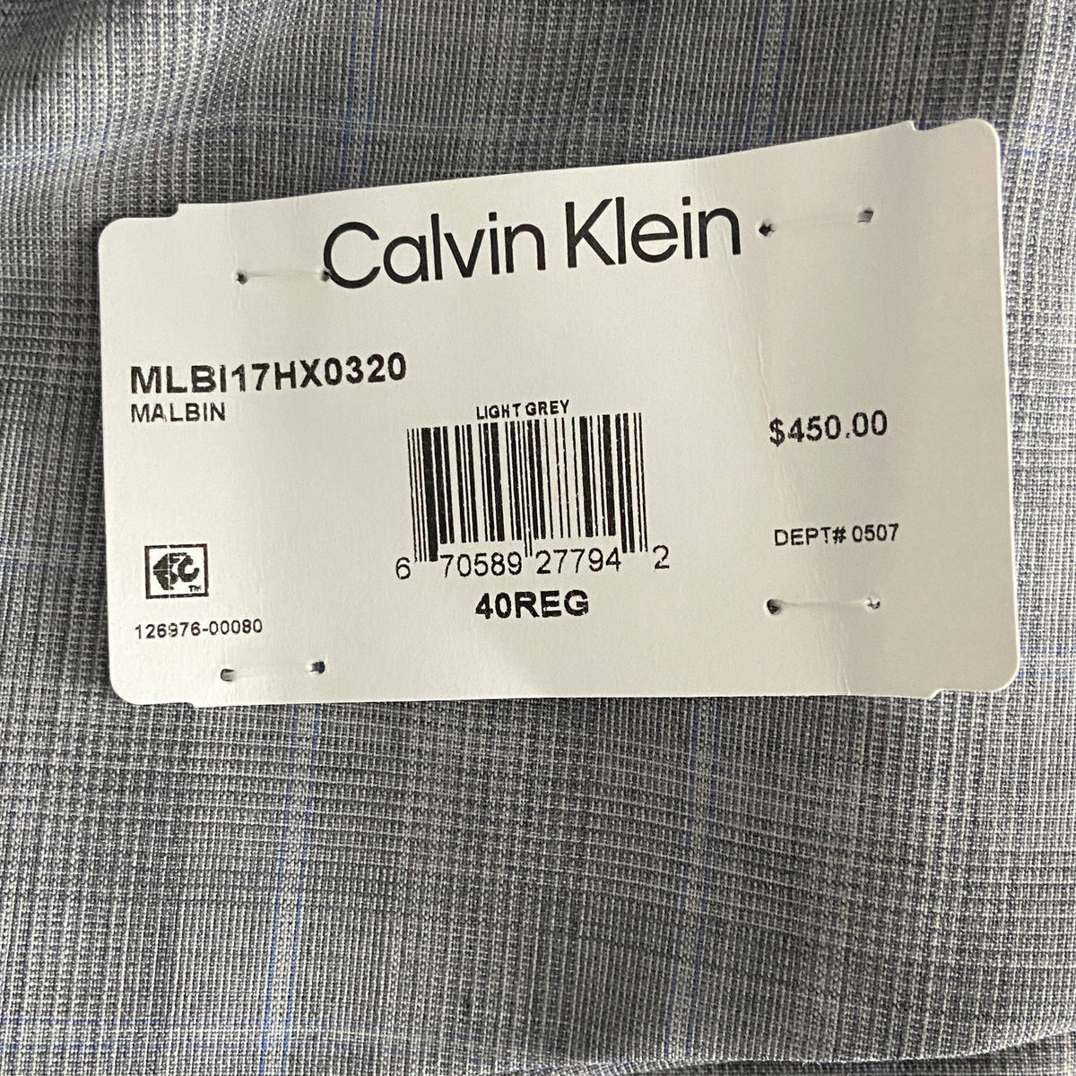 Calvin Klein Suit Jacket Men's 40R Xtra Slim Fit Wool Blend Light Grey Plaid