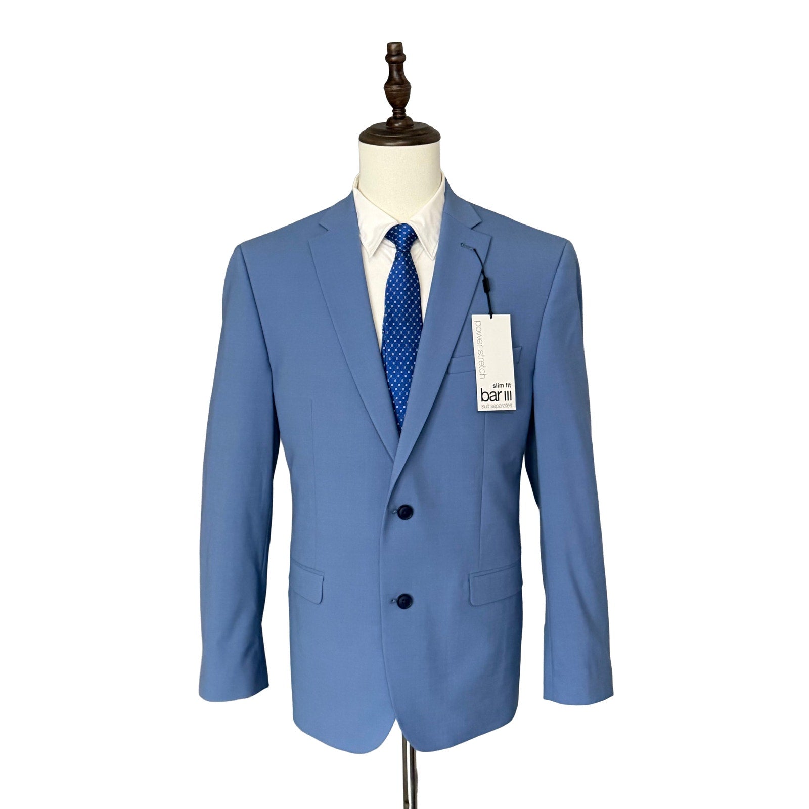 Bar III Suit Jacket Men's 44 Regular Slim Fit Wool Blend Stretch Light Blue