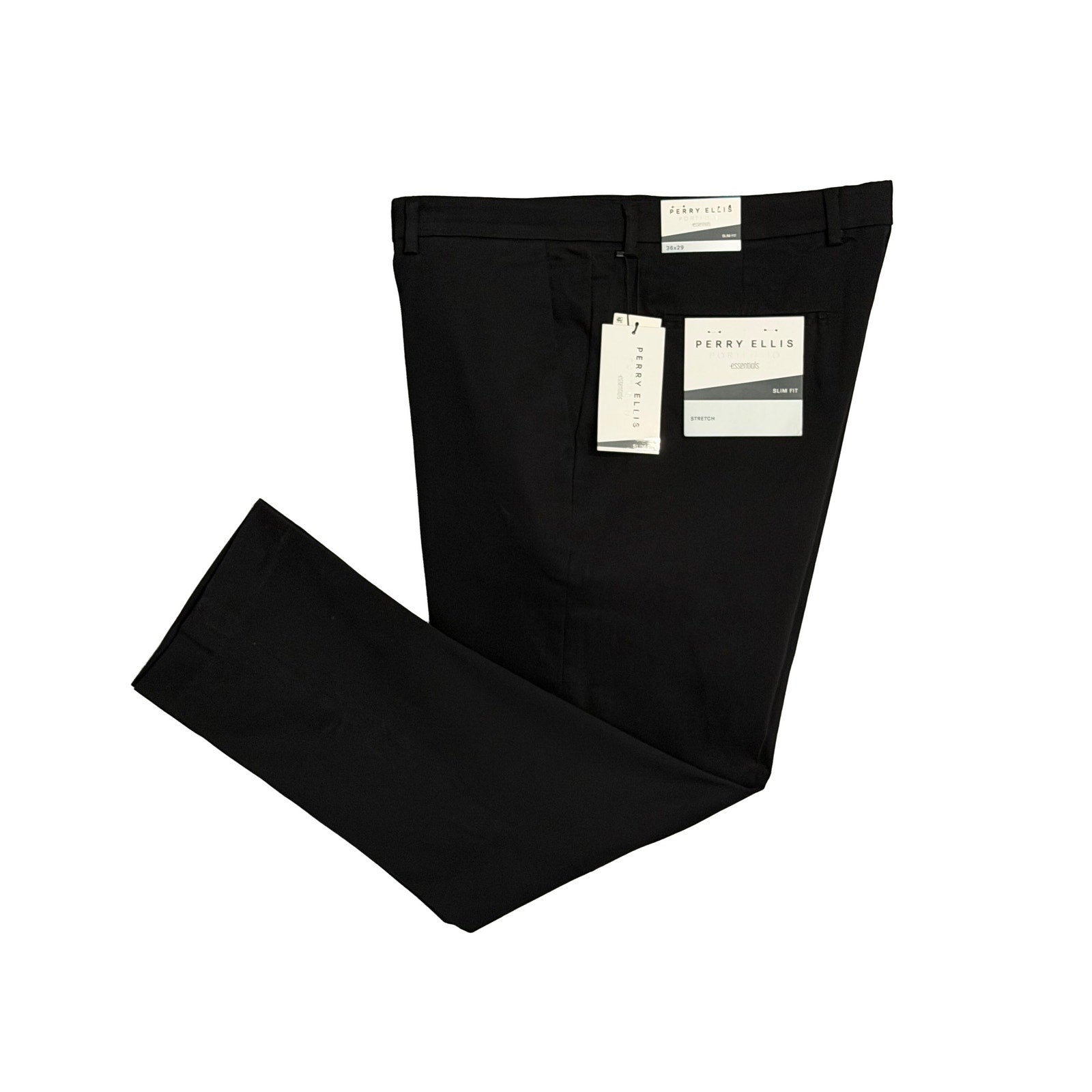 Perry Ellis Portfolio Pants Men's 36"x29" Slim Fit Dress Pant Solid Black