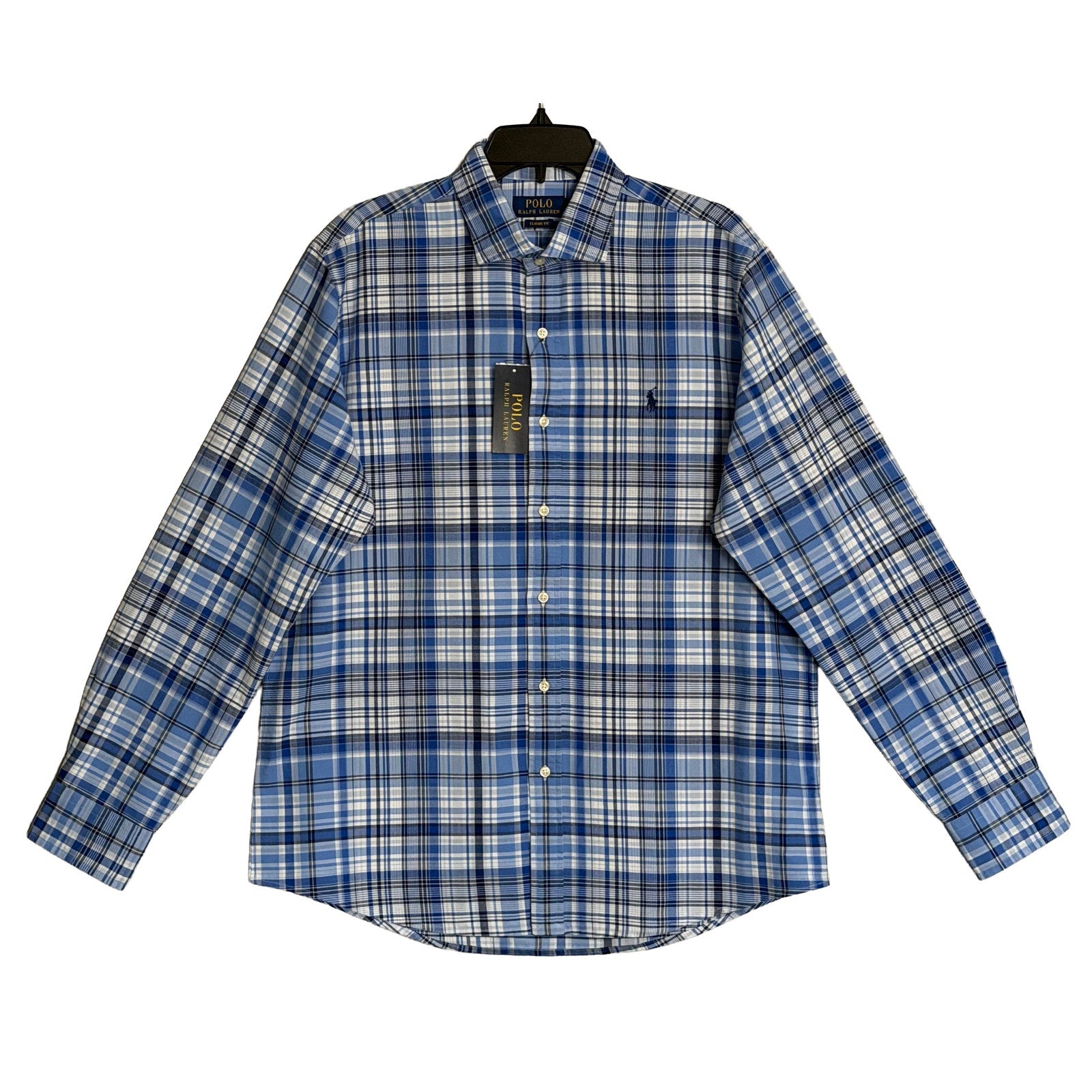Polo Ralph Lauren Shirt Men's Large Classic Fit Long Sleeve Blue Plaid