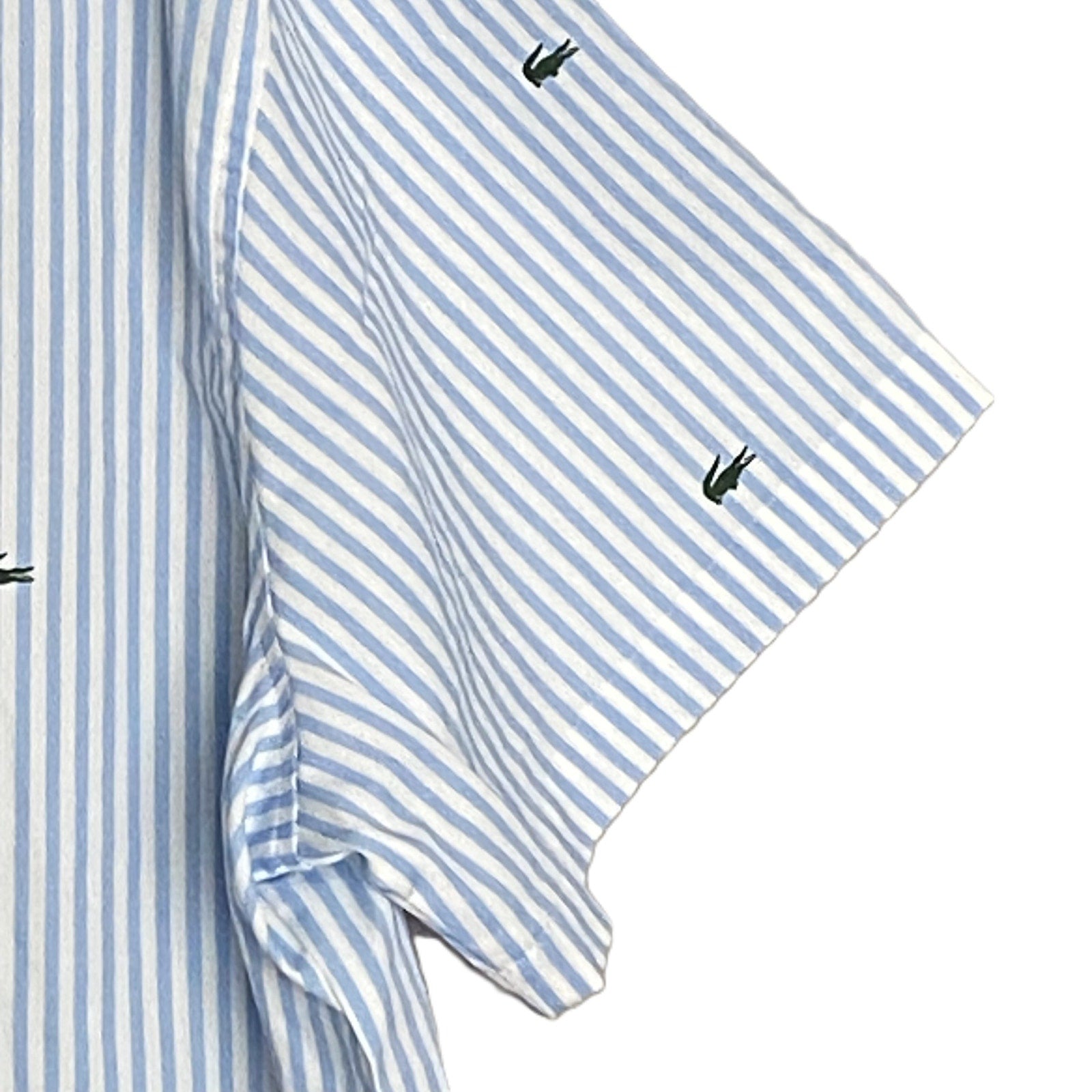 Lacoste Sleepwear Men's Large Poplin Pajama Shirt Cotton Blue Pinstripe