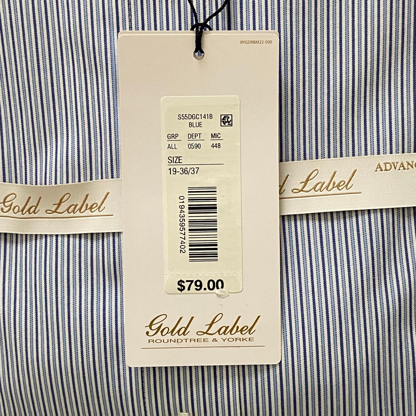 Roundtree & Yorke Shirt Big & Tall Men's 19 36/37 Blue Pinstripe Dress Shirt